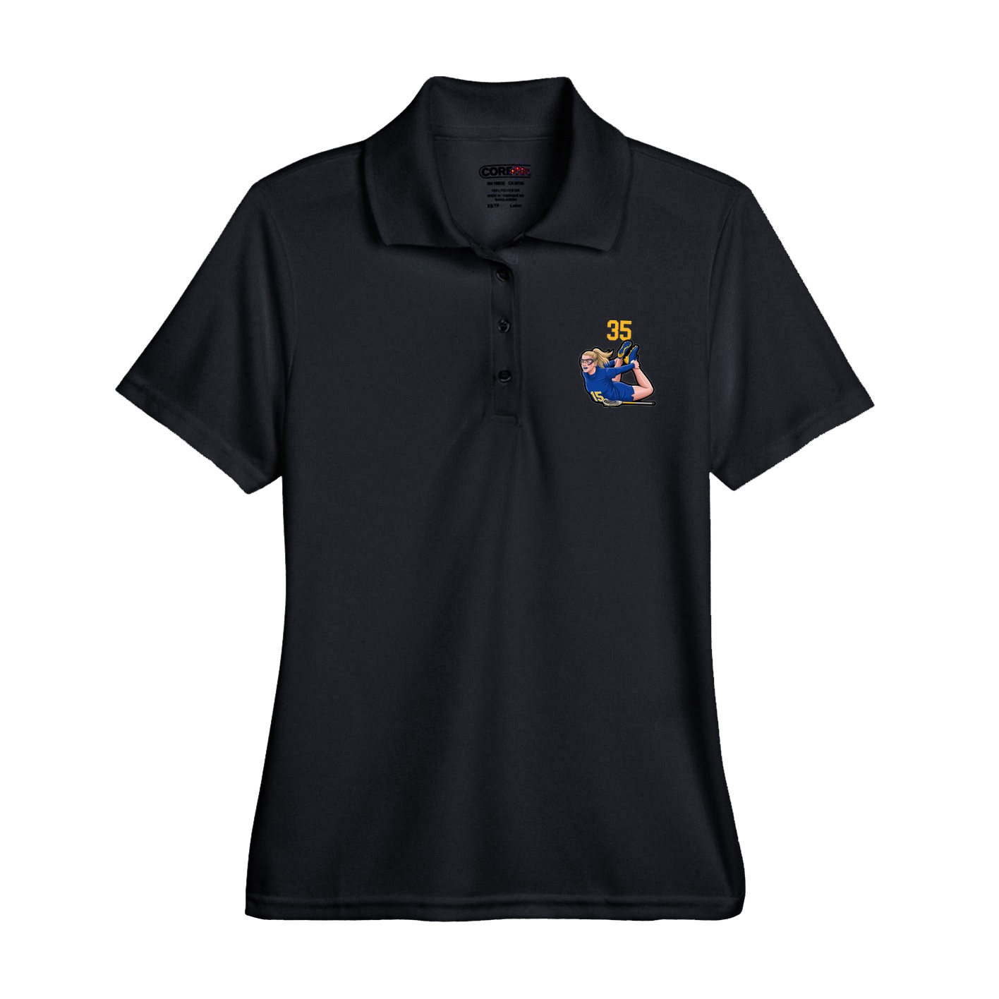 Womens Performance Polo — Number Top in Black