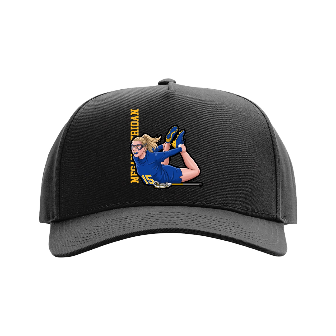 Full Fabric Five-Panel Champ Cap — Name Vertical in Black