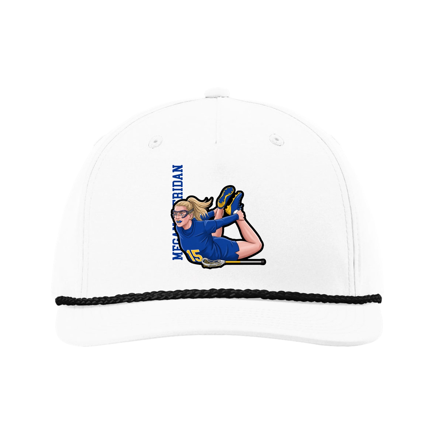 Five-Panel Classic Rope Cap — Name Vertical in White