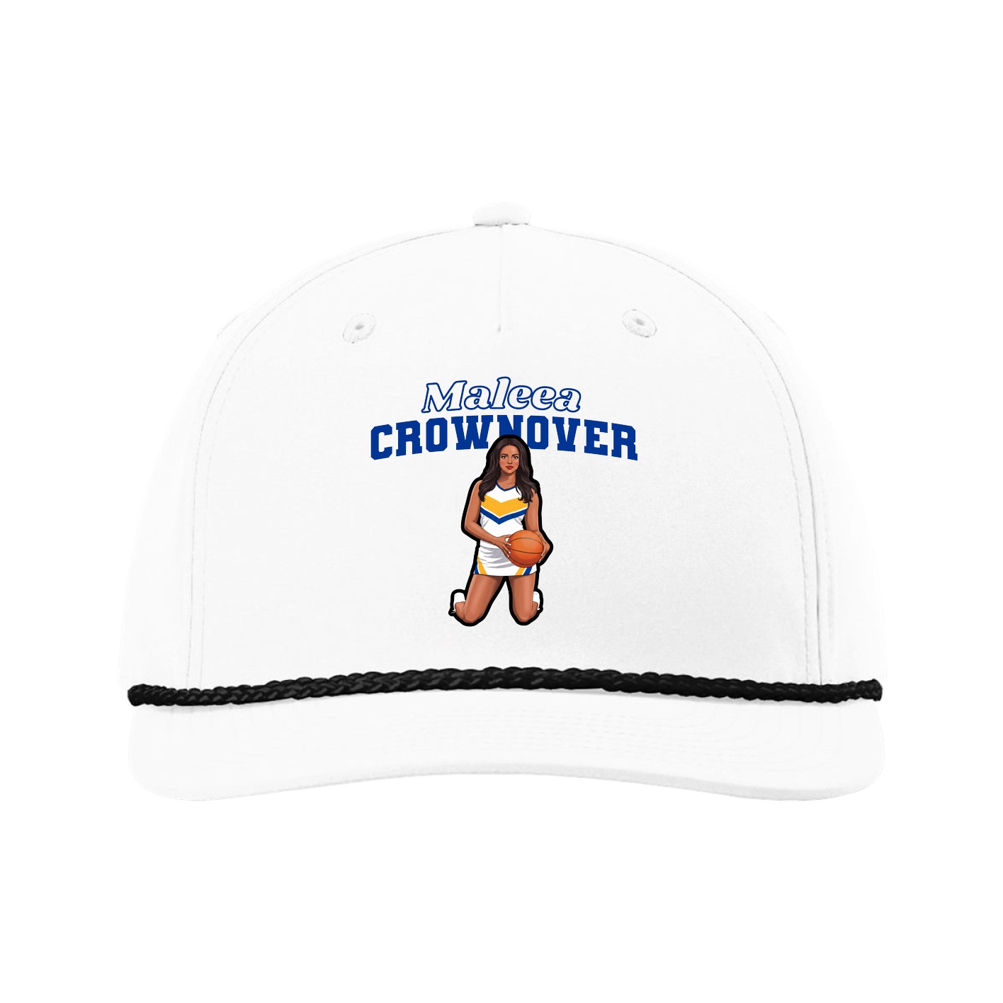 Five-Panel Classic Rope Cap — Name Arch in White