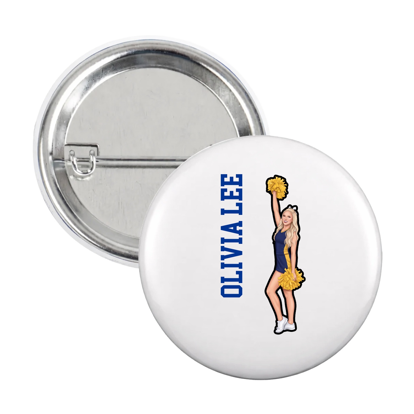 Game Day Button — Name Vertical in White