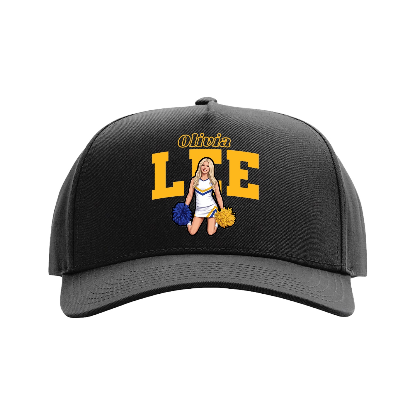Full Fabric Five-Panel Champ Cap — Name Arch in Black