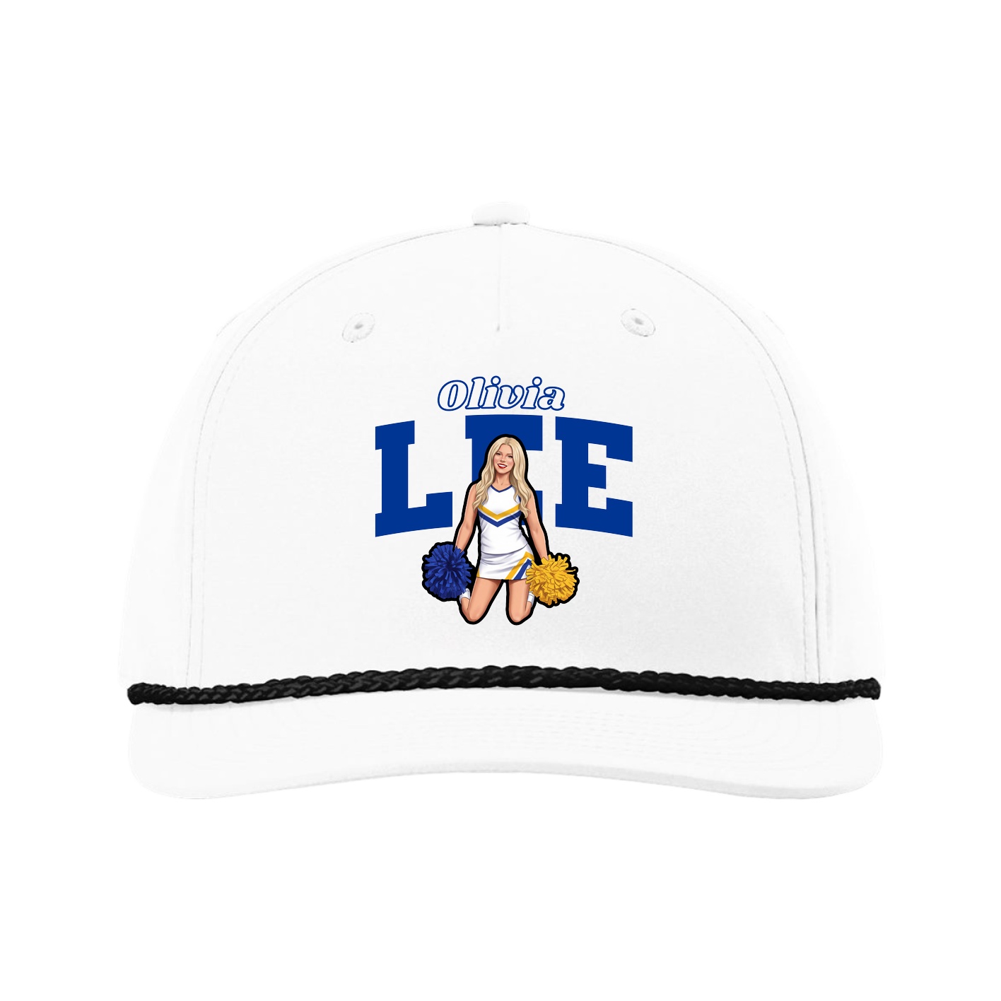 Five-Panel Classic Rope Cap — Name Arch in White