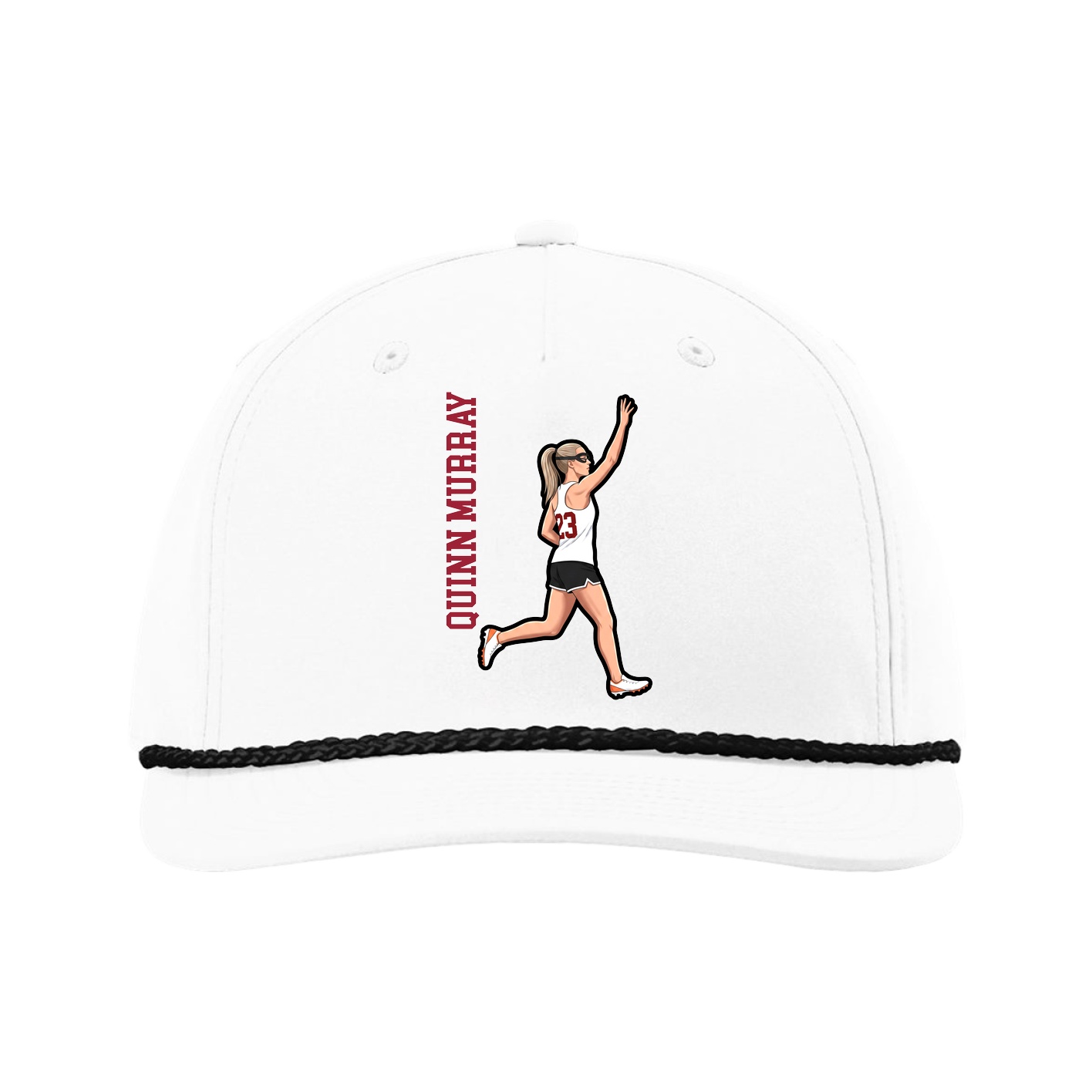 Five-Panel Classic Rope Cap — Name Vertical in White