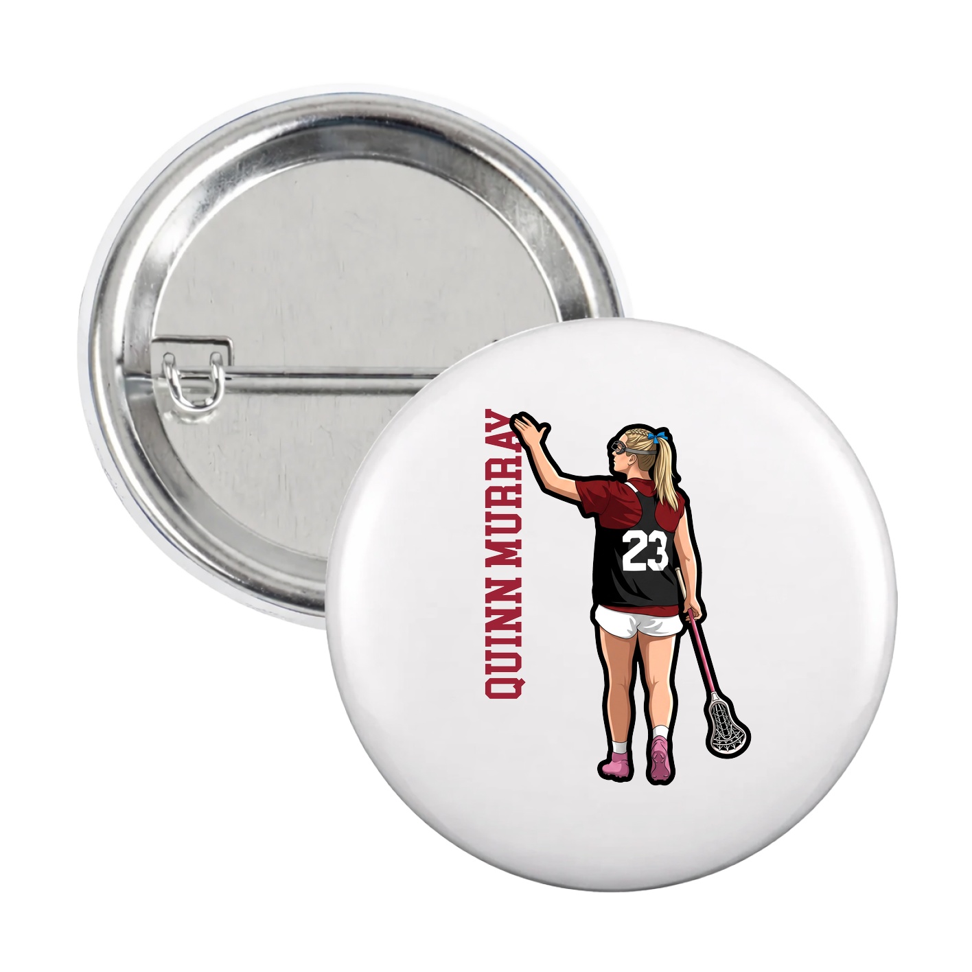 Game Day Button — Name Vertical in White
