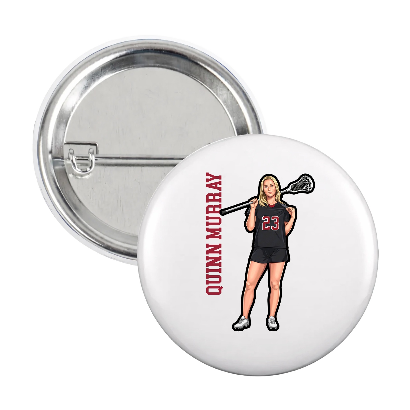 Game Day Button — Name Vertical in White