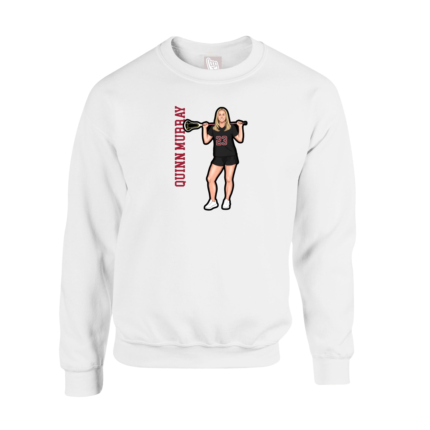 Fleece Crew — Name Vertical in White