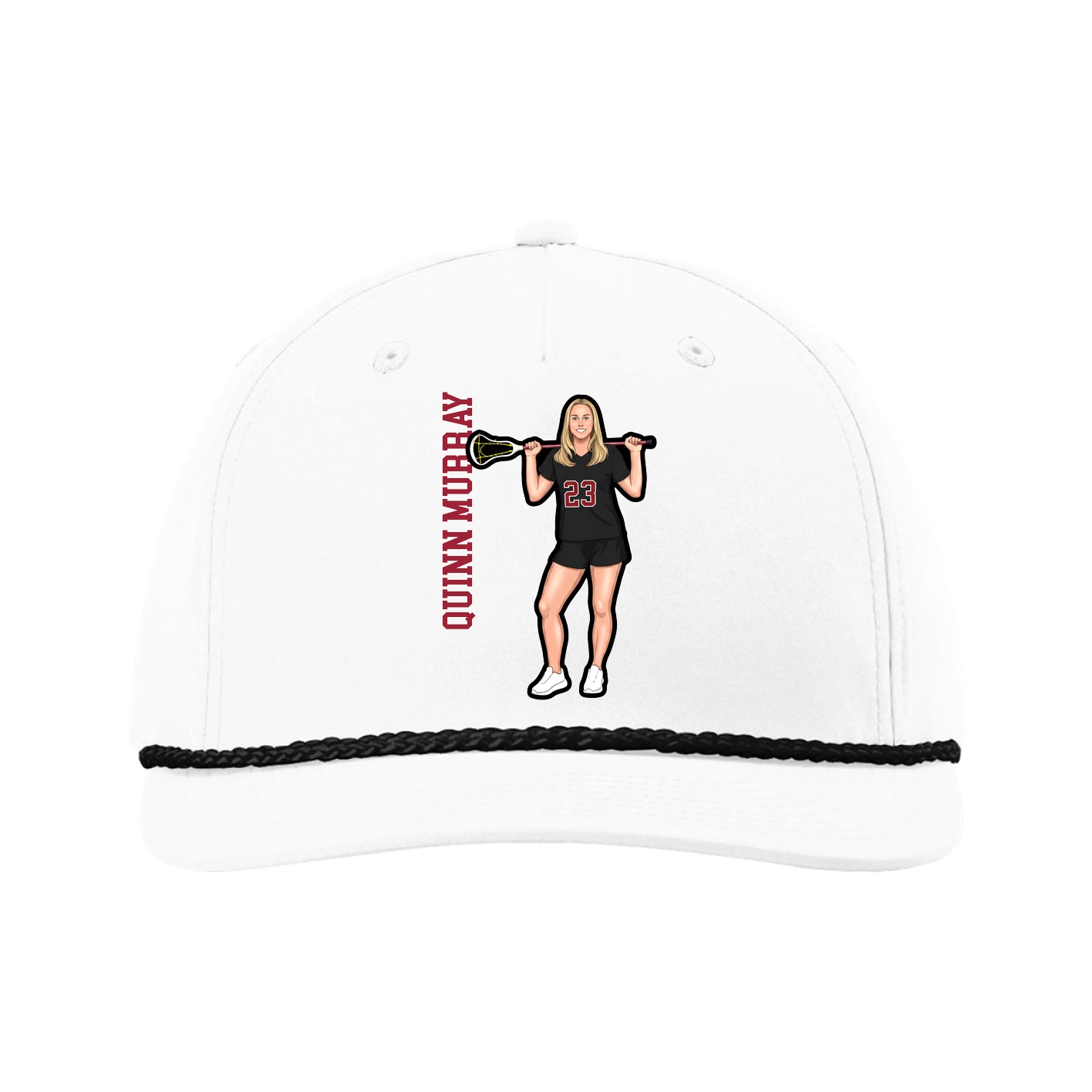 Five-Panel Classic Rope Cap — Name Vertical in White