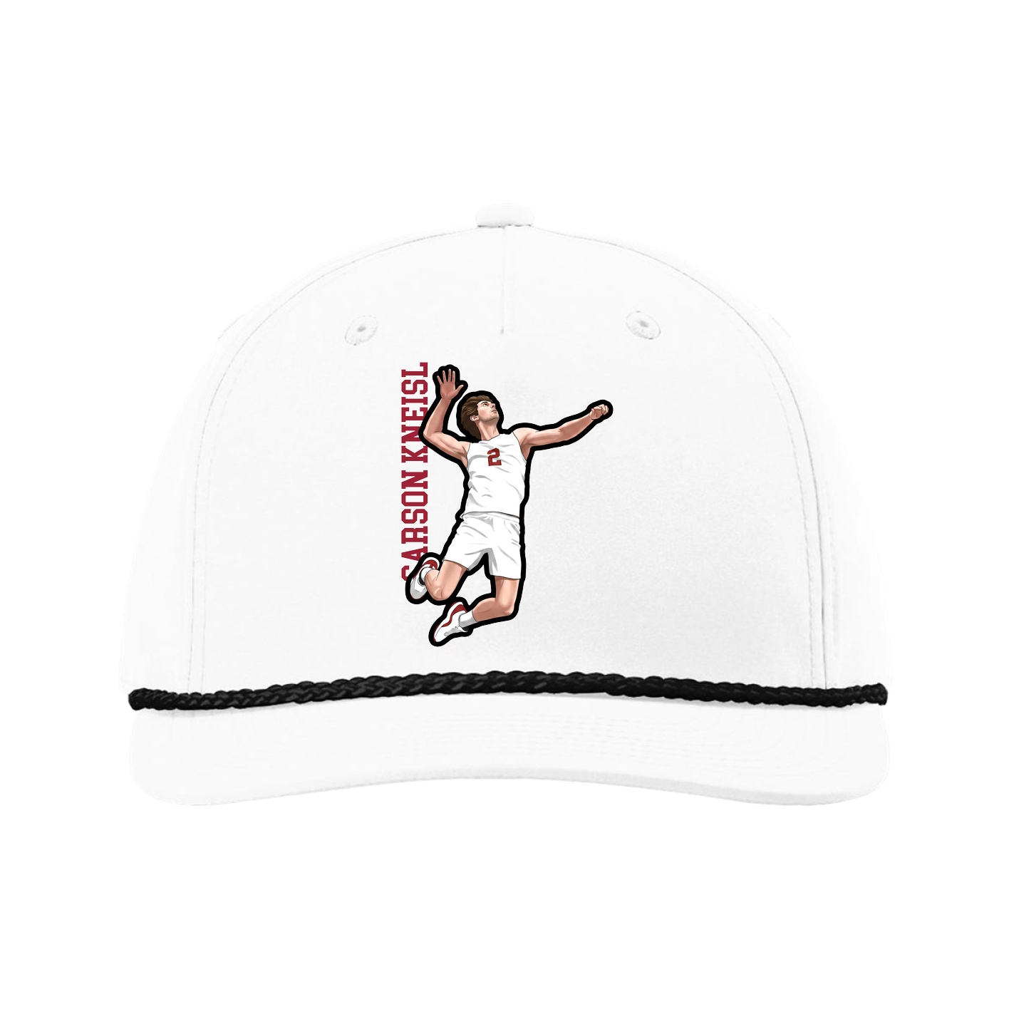 Five-Panel Classic Rope Cap — Name Vertical in White