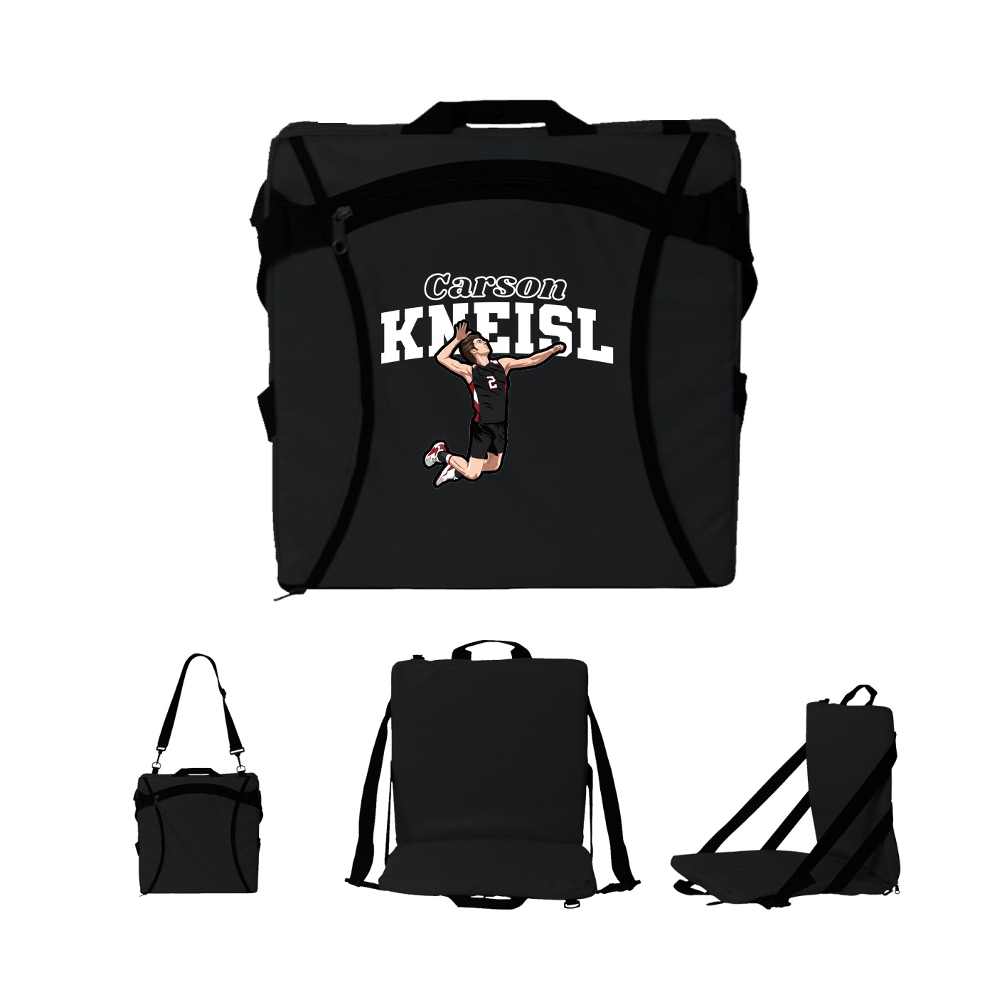 Folding Stadium Seat — Name Arch in Black