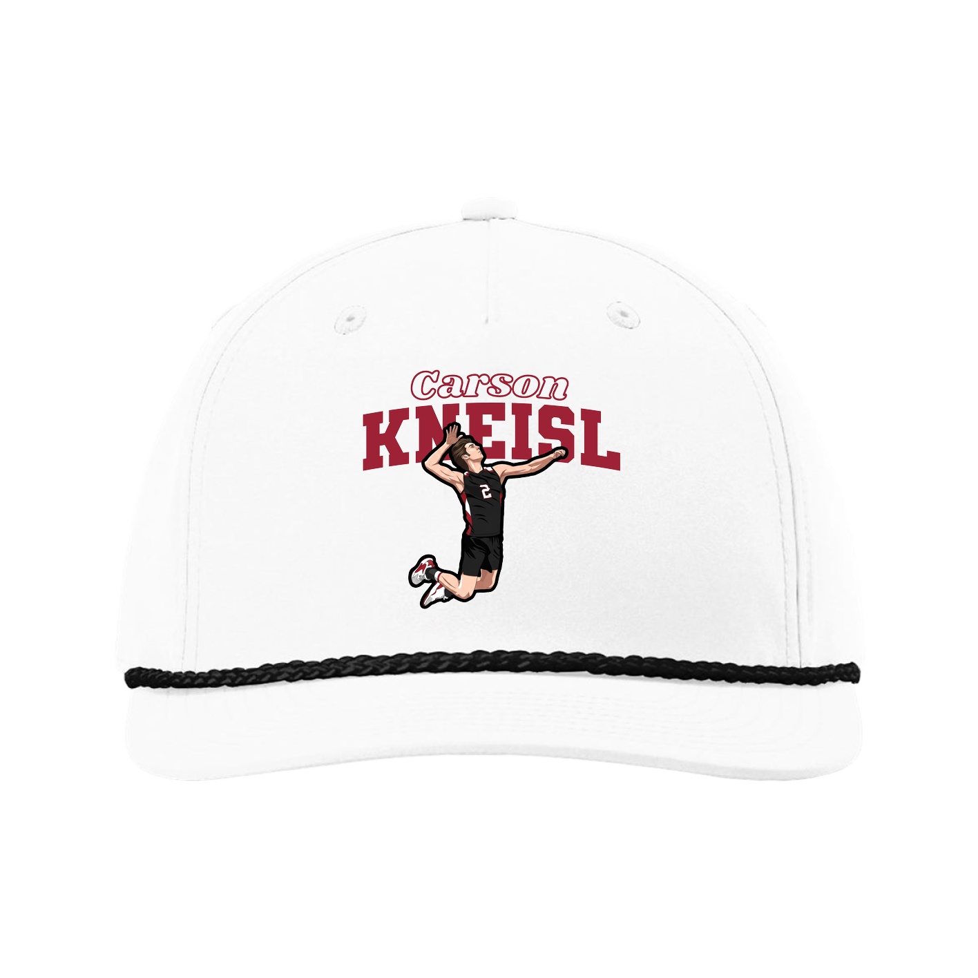 Five-Panel Classic Rope Cap — Name Arch in White