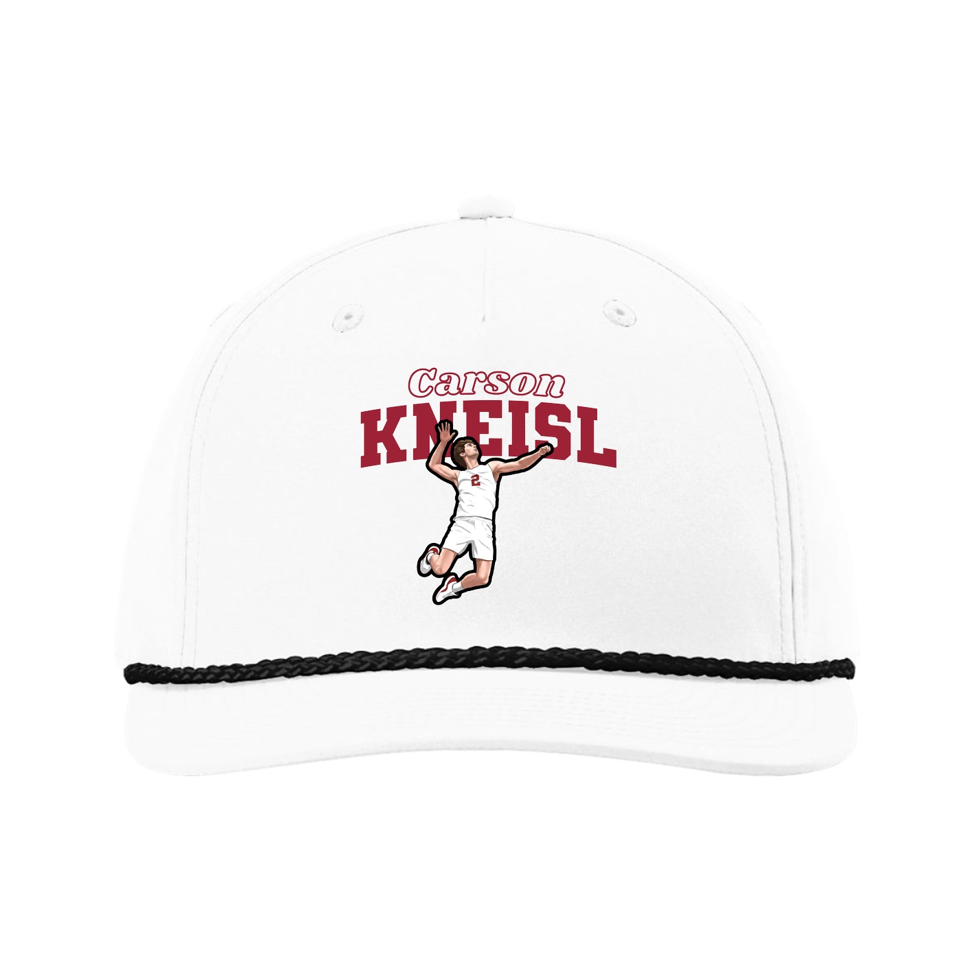 Five-Panel Classic Rope Cap — Name Arch in White