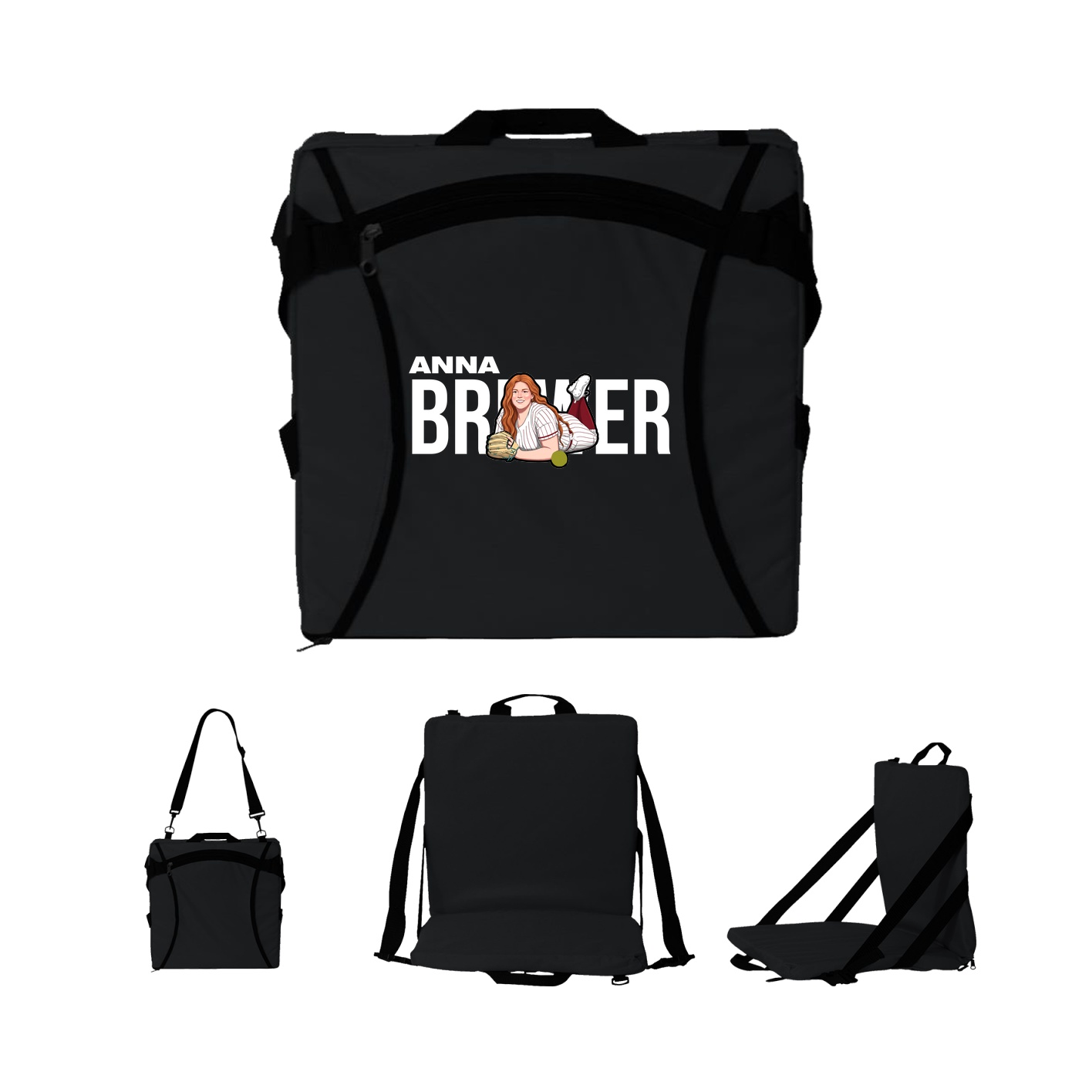 Folding Stadium Seat — Player Name in Black