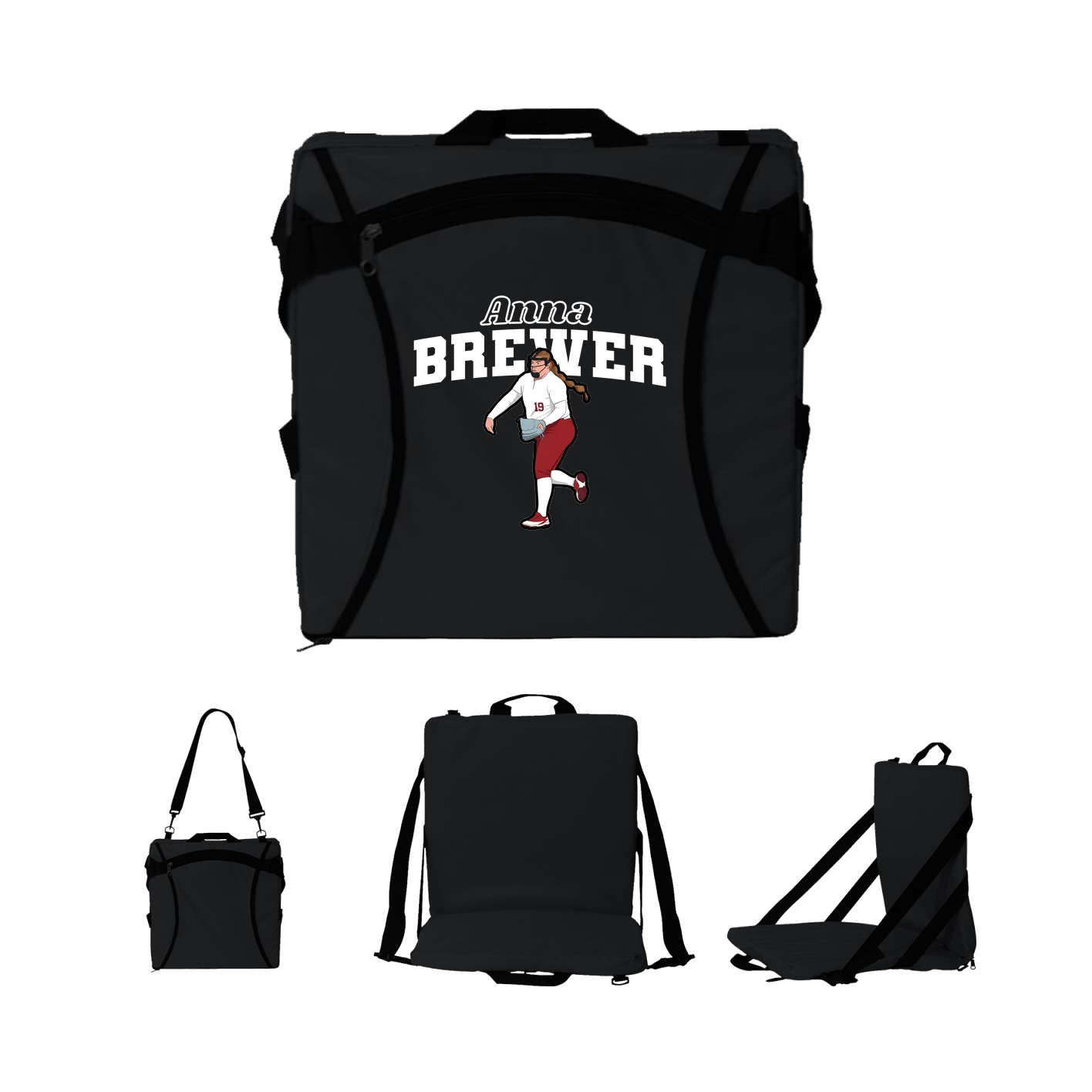 Folding Stadium Seat — Name Arch in Black