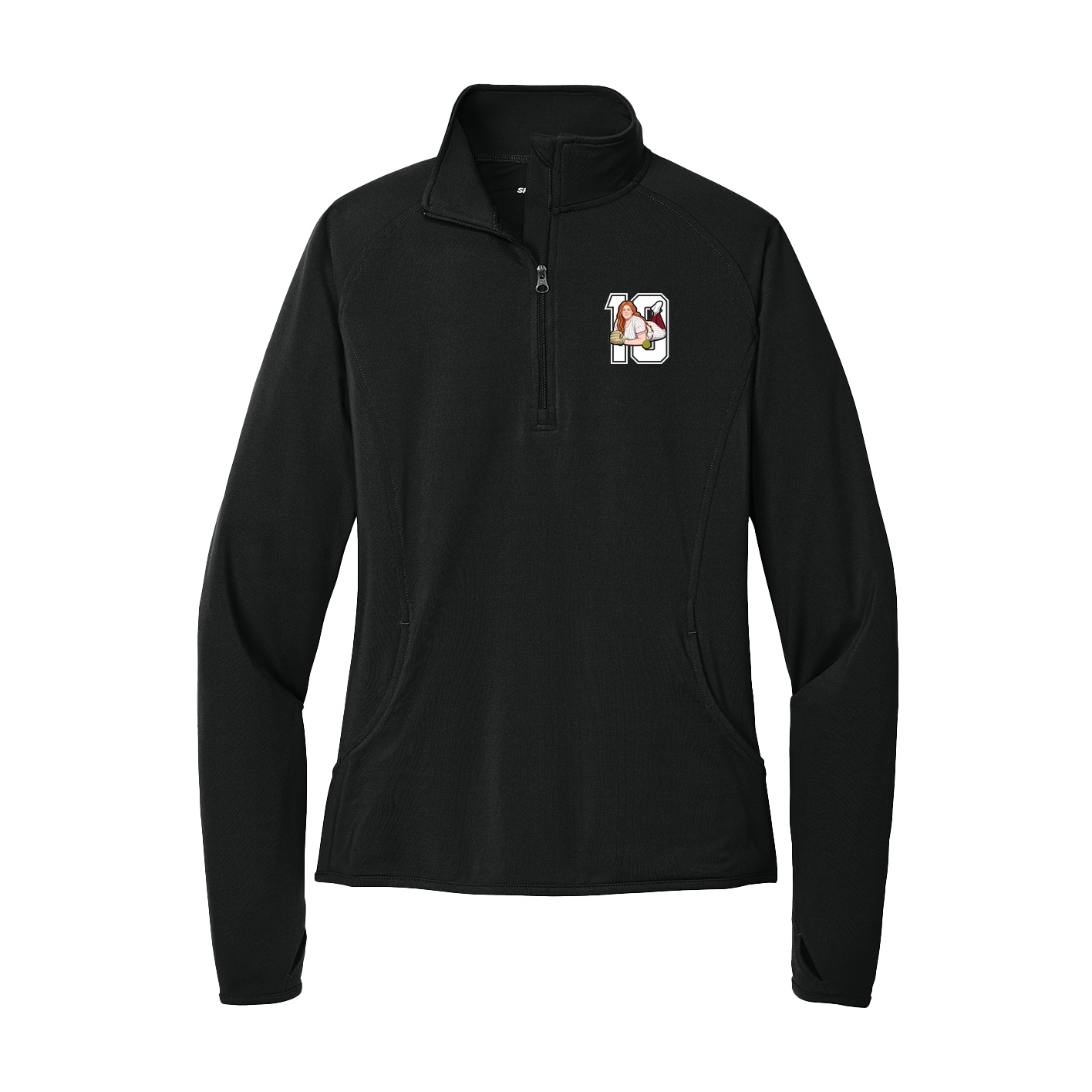 Women's Q-Zip Pullover — Number in Black