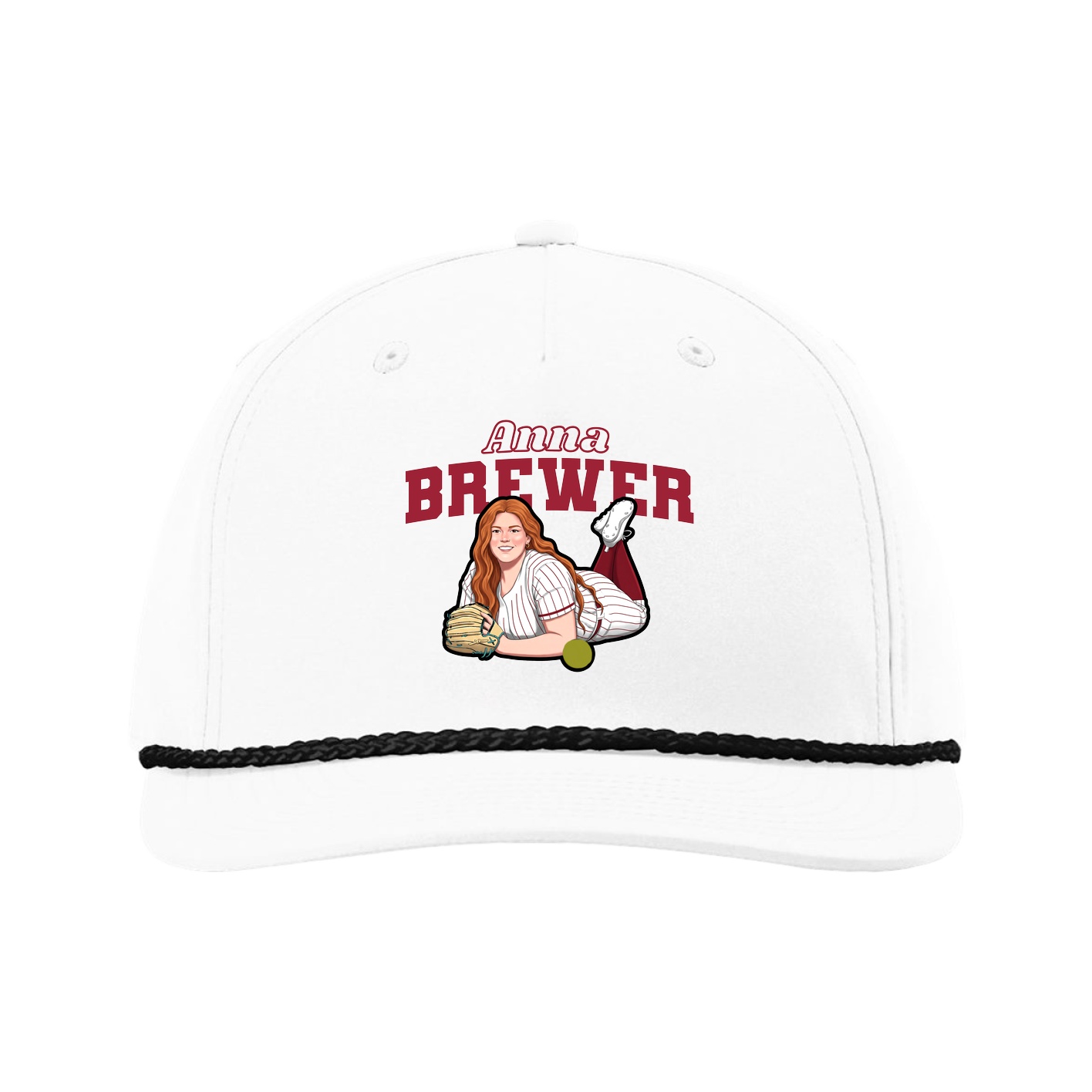 Five-Panel Classic Rope Cap — Name Arch in White