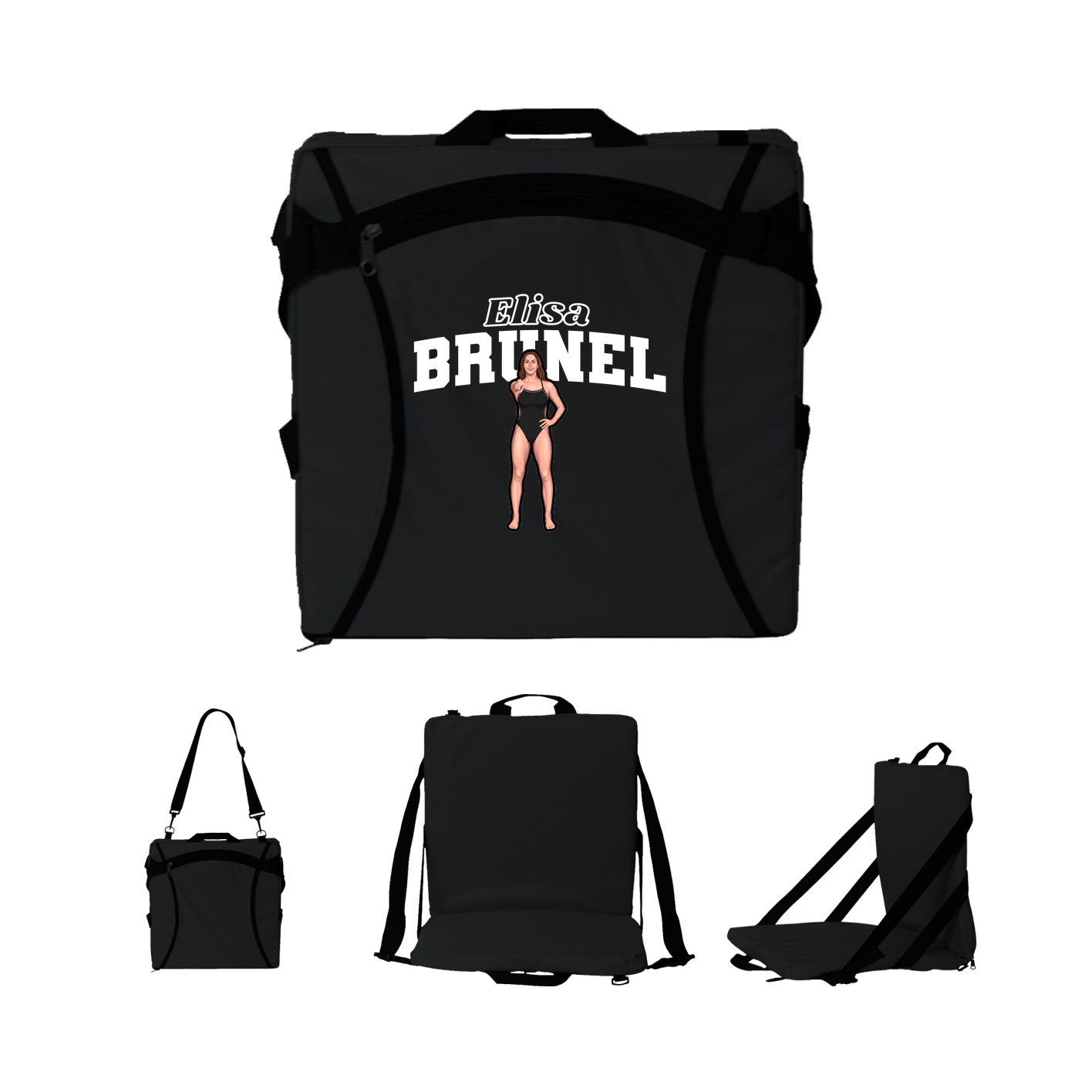 Folding Stadium Seat — Name Arch in Black