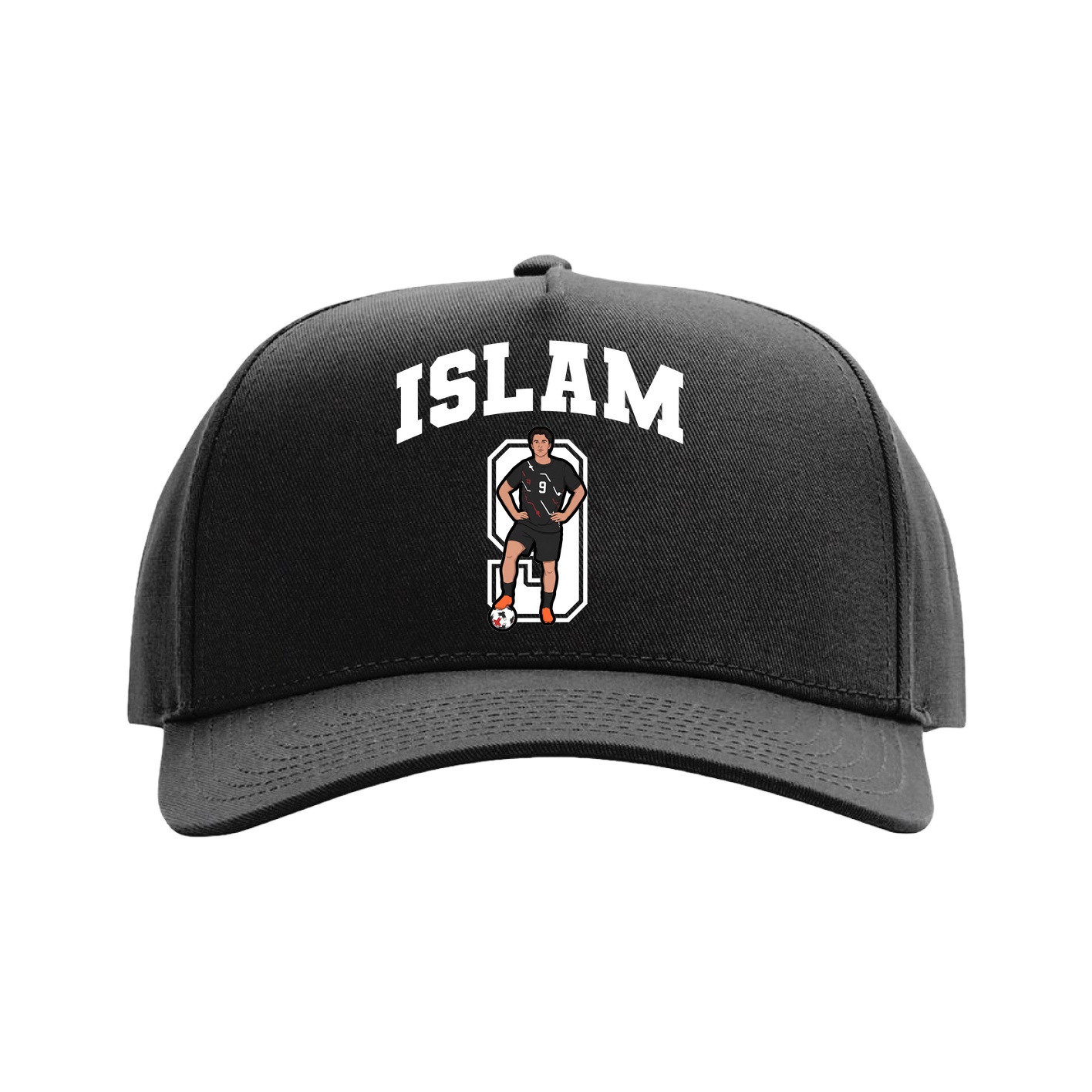 Full Fabric Five-Panel Champ Cap — Number in Black