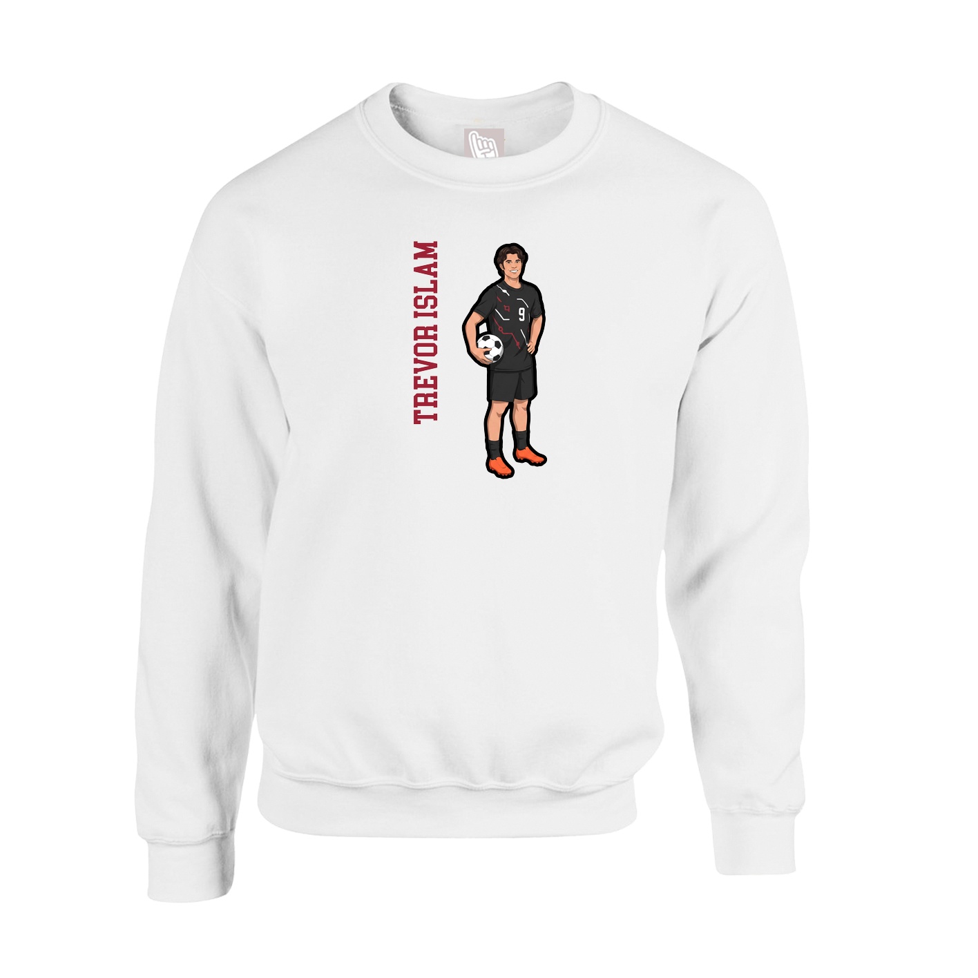 Fleece Crew — Name Vertical in White