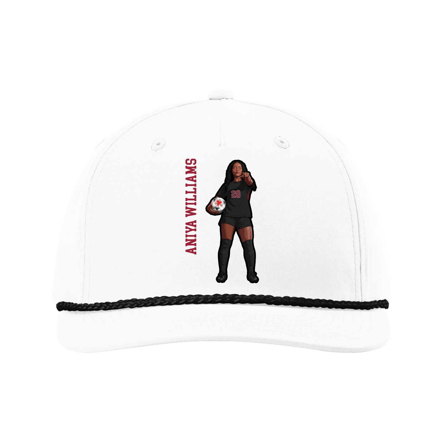 Five-Panel Classic Rope Cap — Name Vertical in White