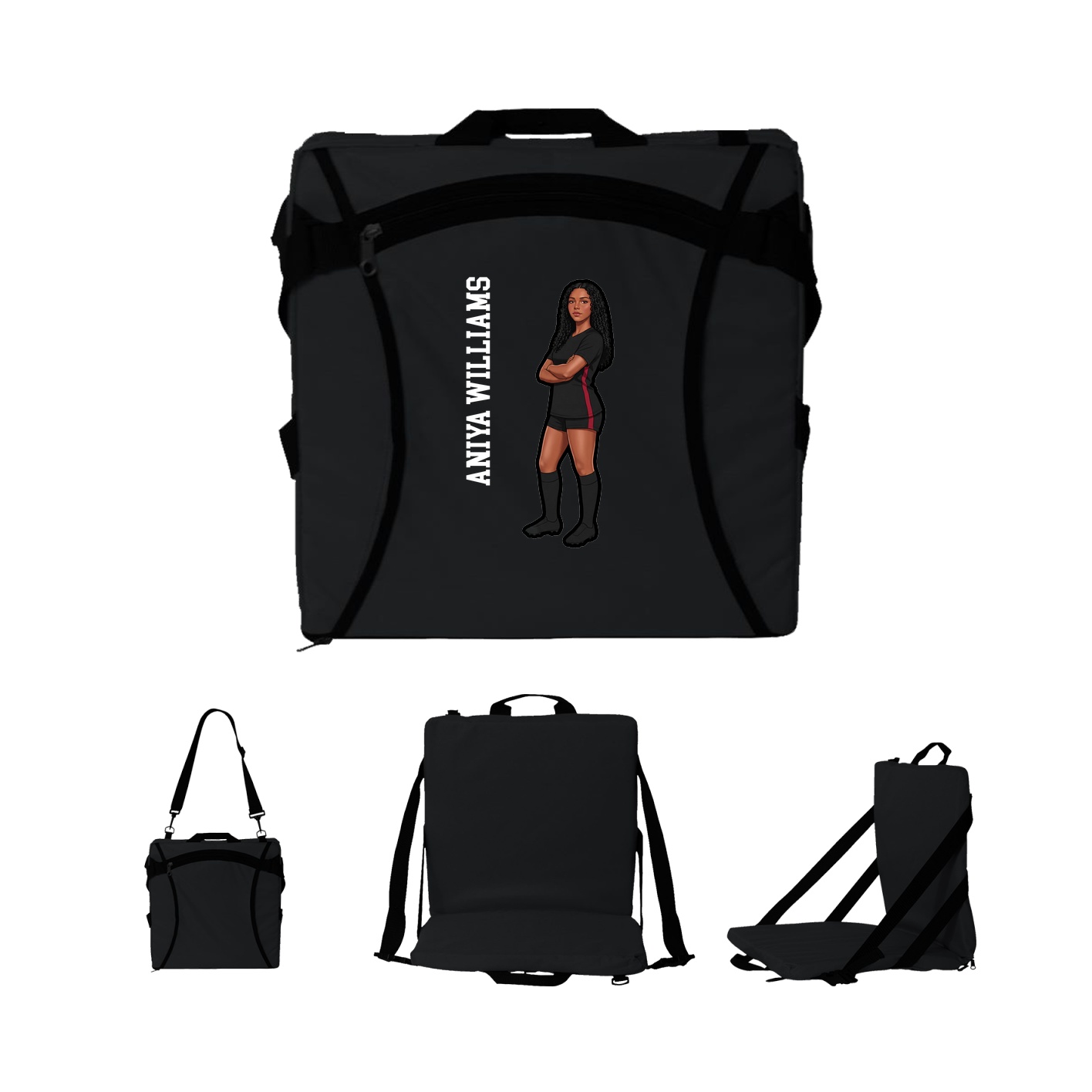 Folding Stadium Seat — Name Vertical in Black