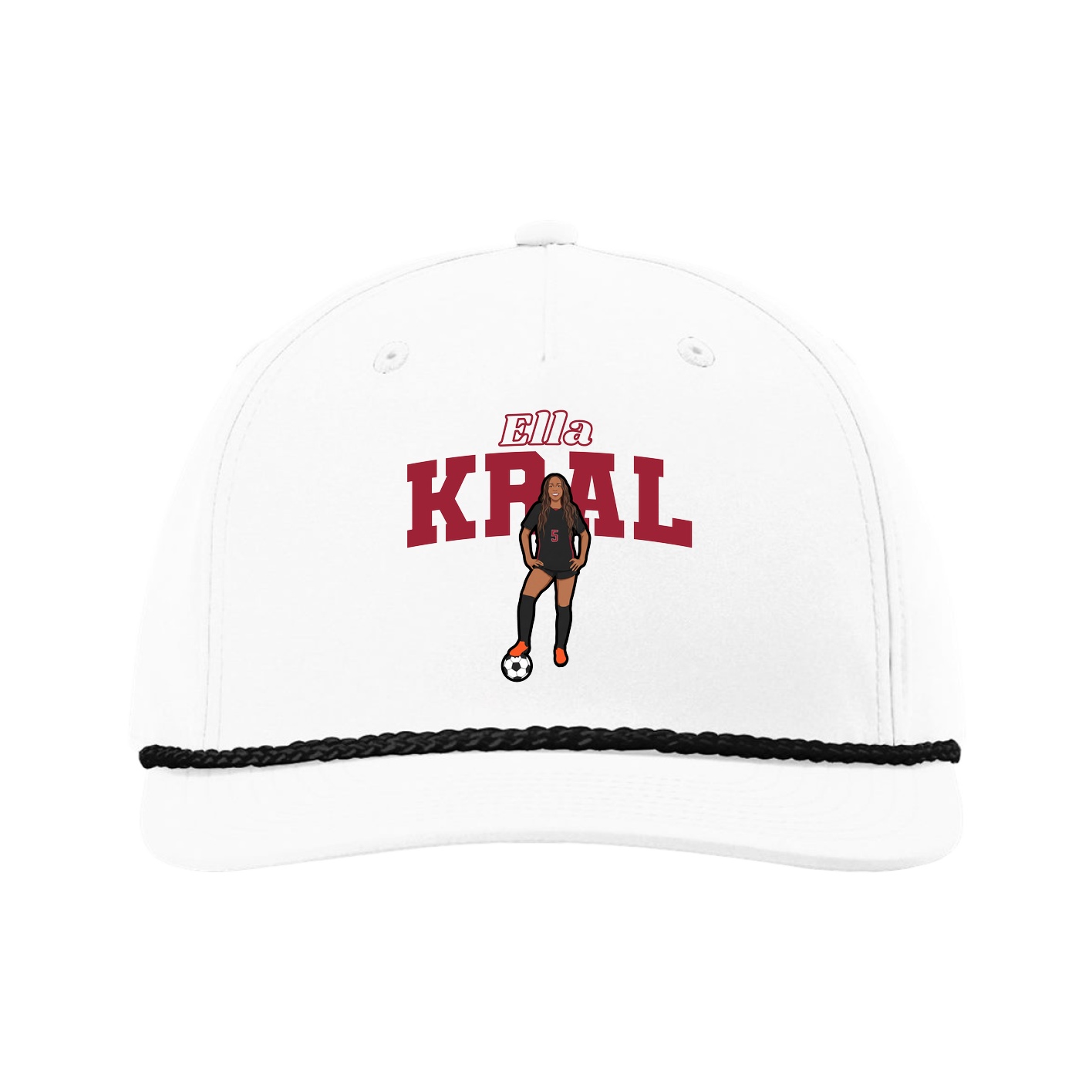 Five-Panel Classic Rope Cap — Name Arch in White