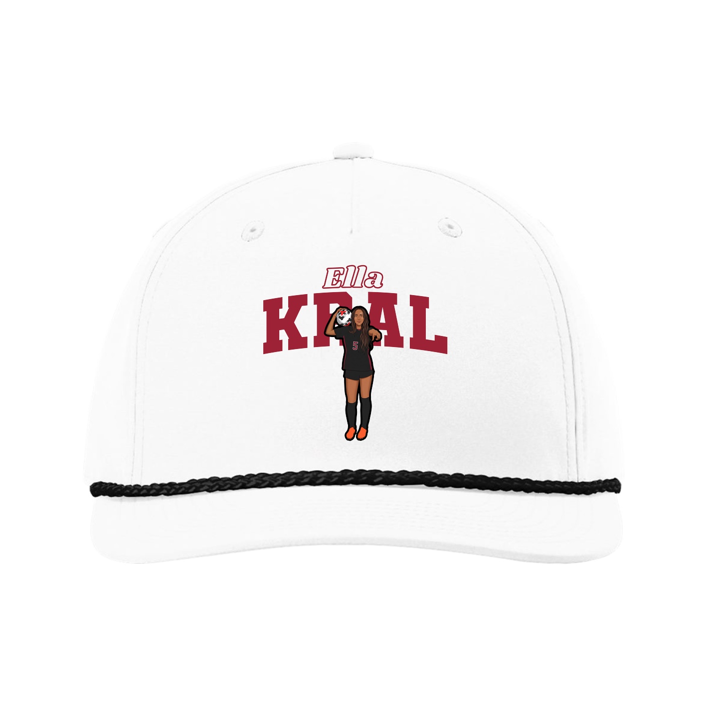 Five-Panel Classic Rope Cap — Name Arch in White
