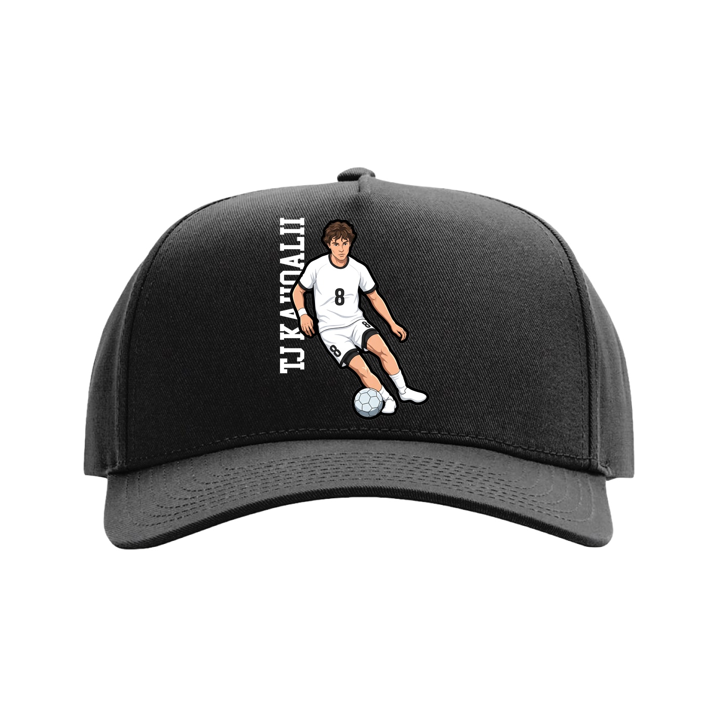 Full Fabric Five-Panel Champ Cap — Name Vertical in Black
