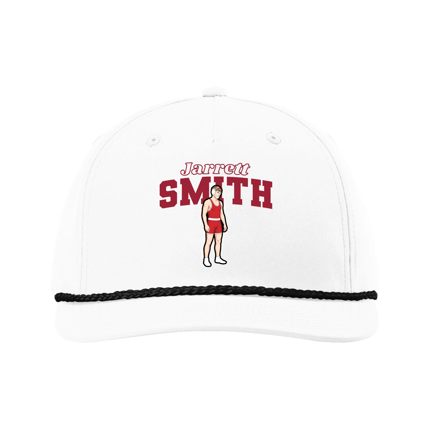 Five-Panel Classic Rope Cap — Name Arch in White
