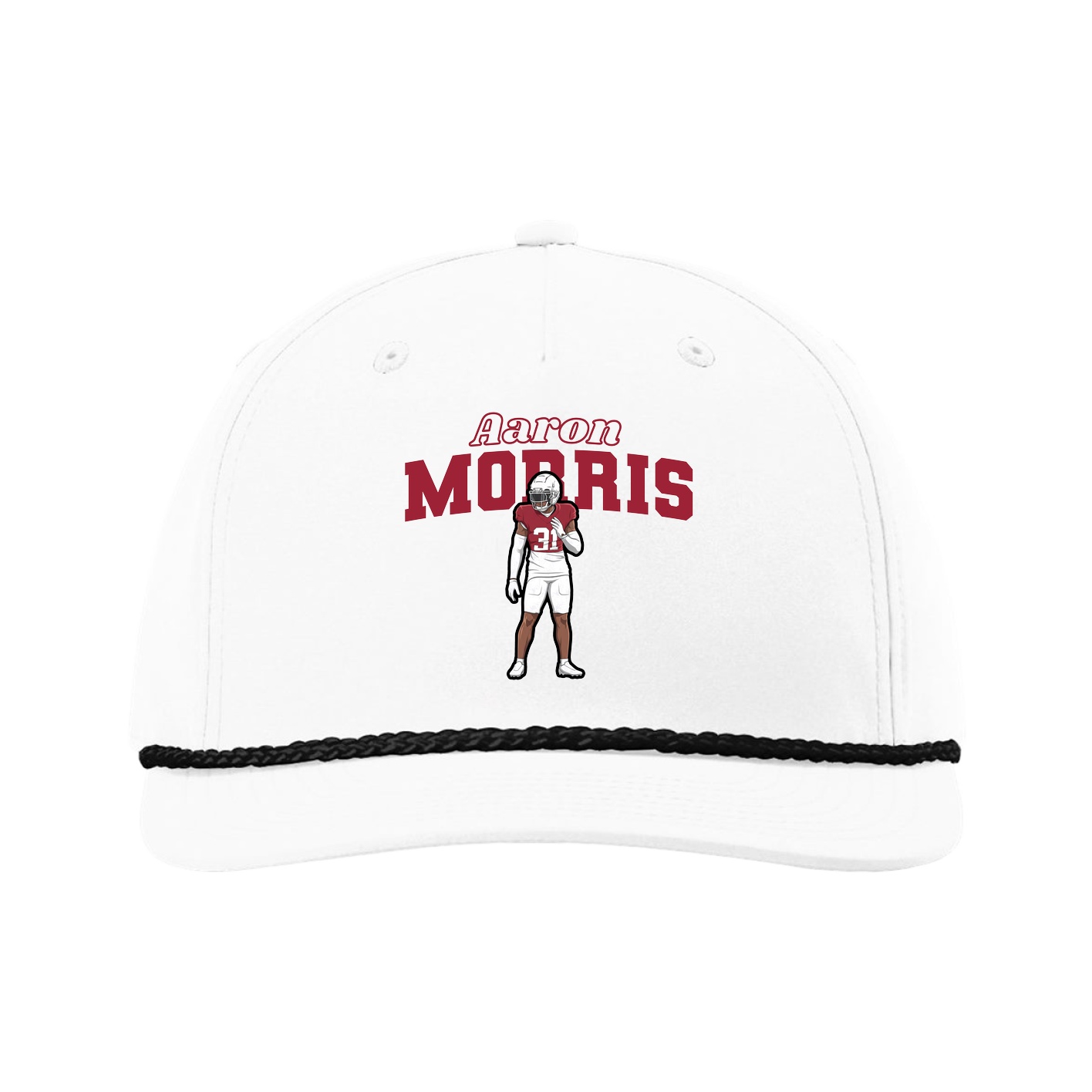 Five-Panel Classic Rope Cap — Name Arch in White