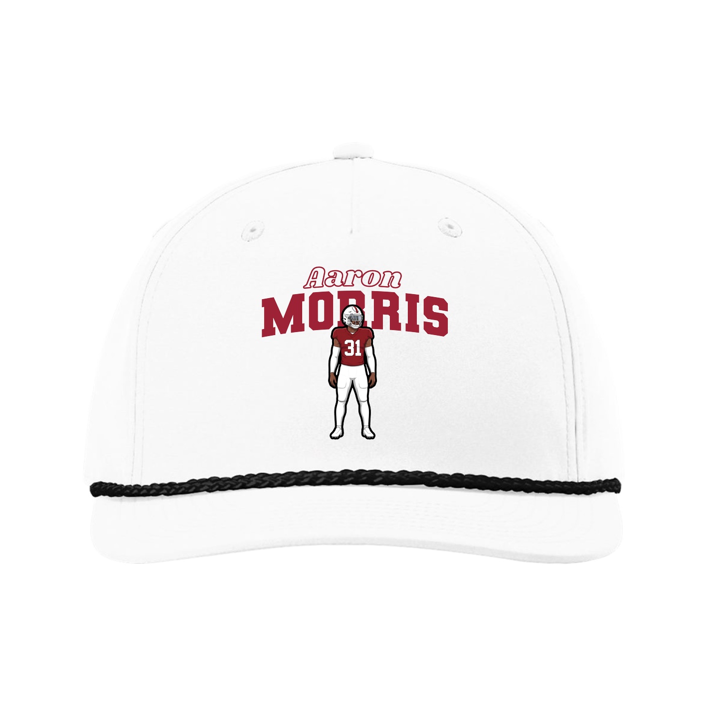 Five-Panel Classic Rope Cap — Name Arch in White