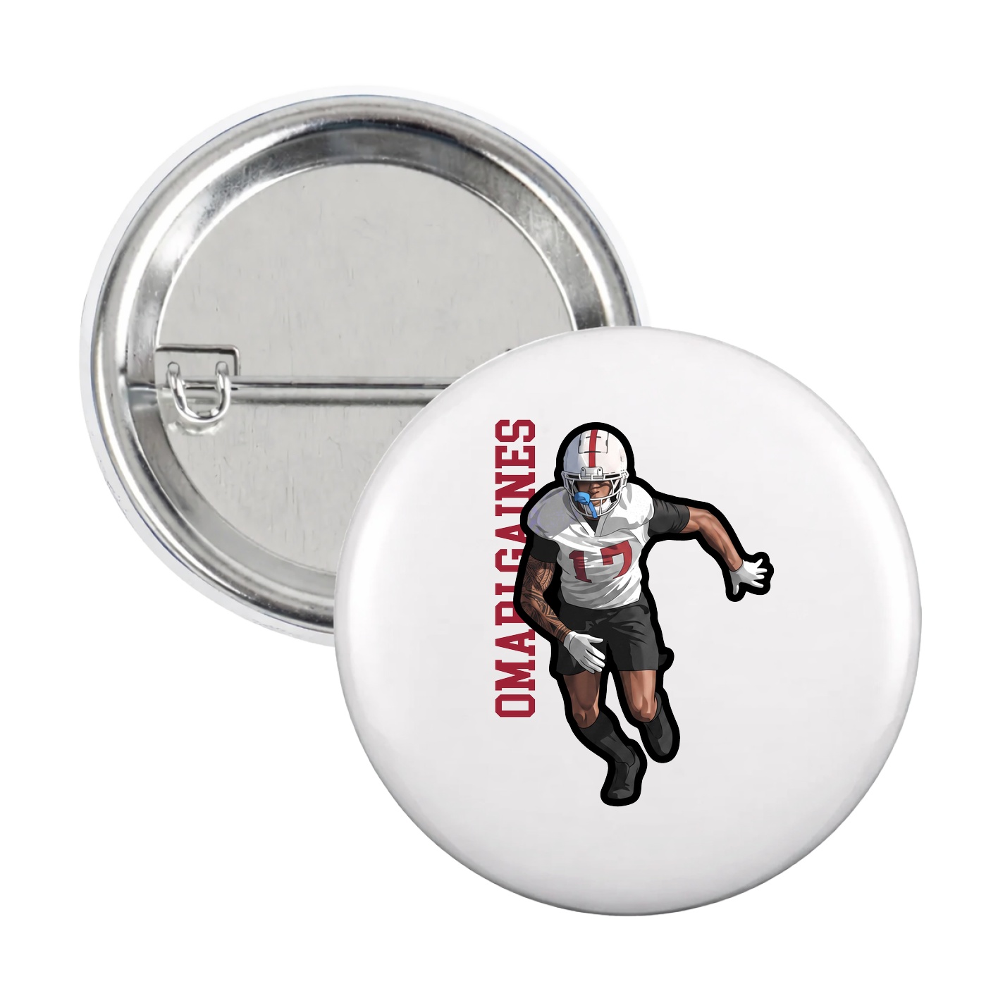 Game Day Button — Name Vertical in White