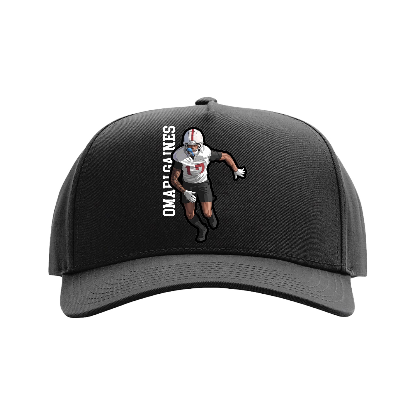 Full Fabric Five-Panel Champ Cap — Name Vertical in Black