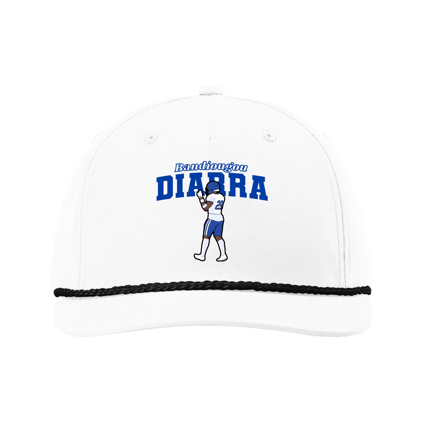 Five-Panel Classic Rope Cap — Name Arch in White