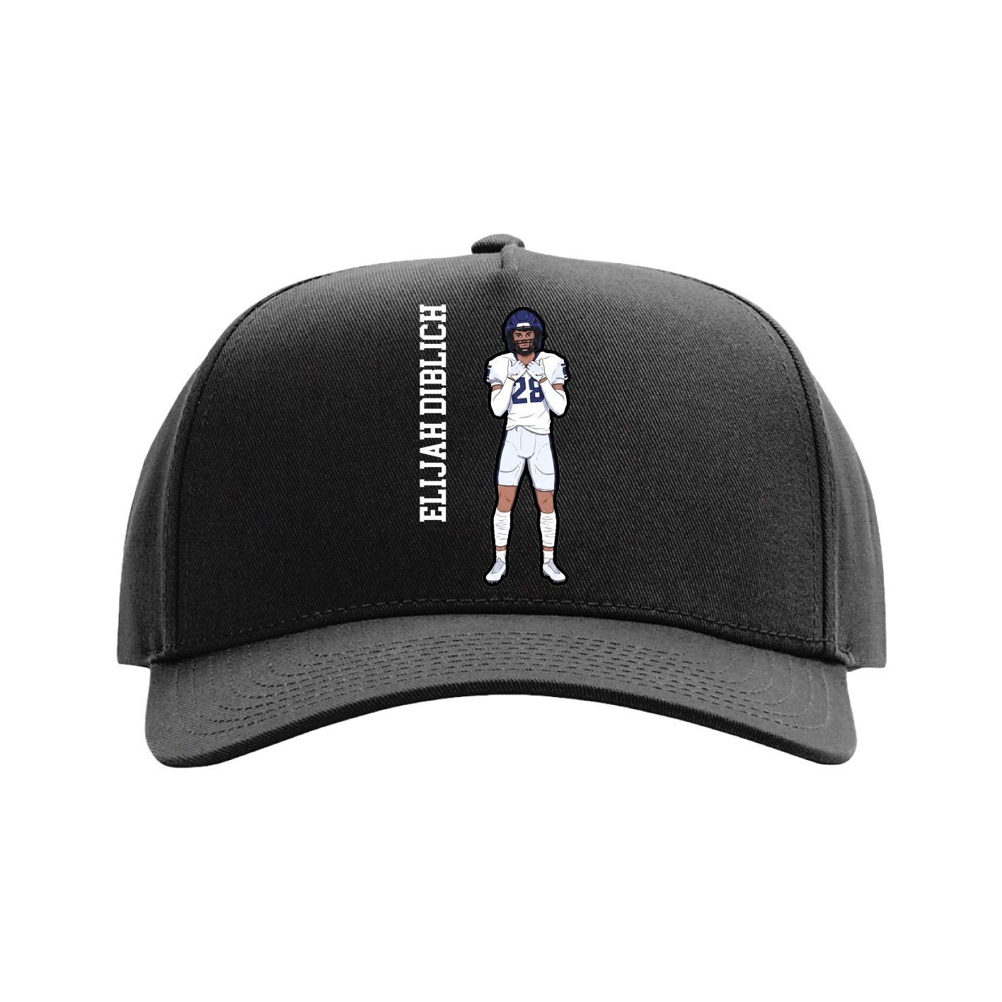 Full Fabric Five-Panel Champ Cap — Name Vertical in Black