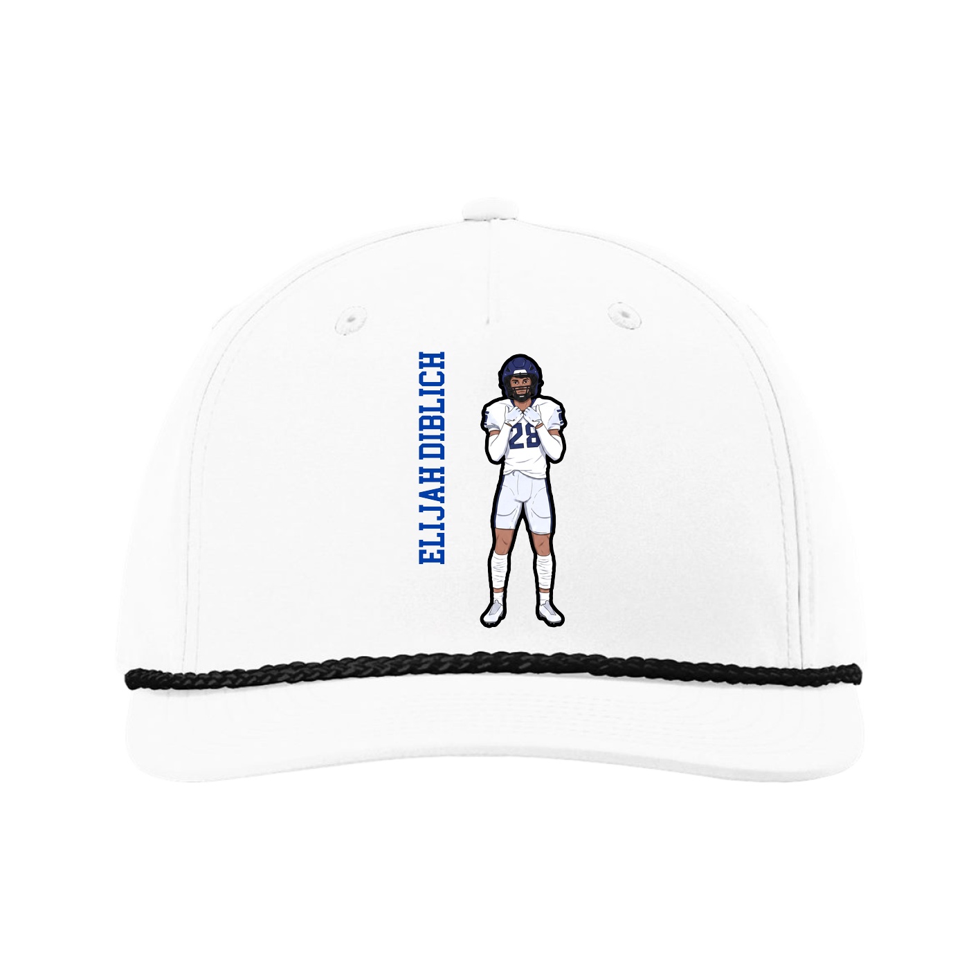 Five-Panel Classic Rope Cap — Name Vertical in White