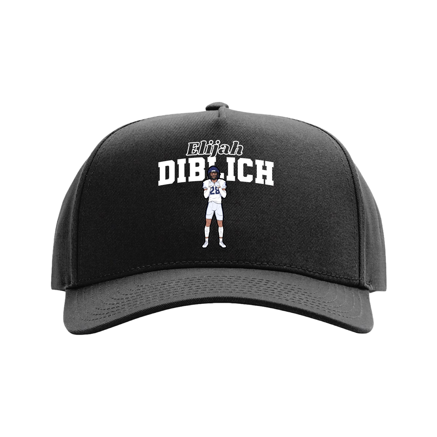 Full Fabric Five-Panel Champ Cap — Name Arch in Black