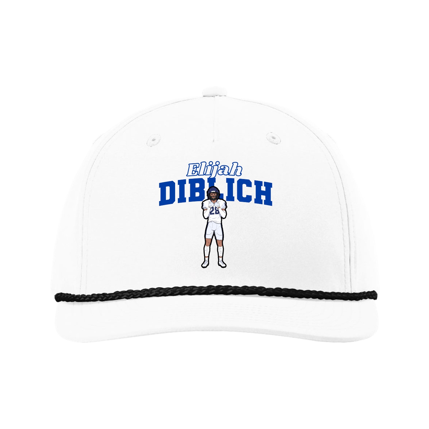 Five-Panel Classic Rope Cap — Name Arch in White