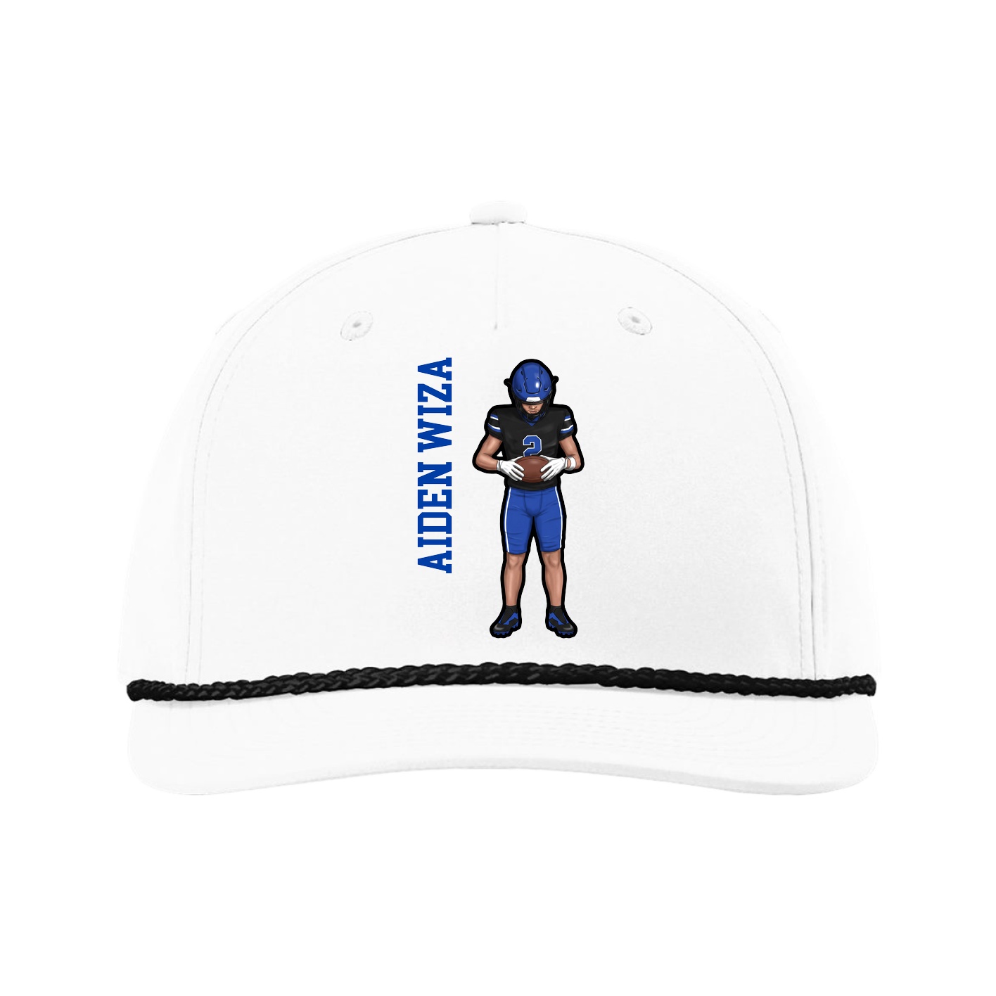 Five-Panel Classic Rope Cap — Name Vertical in White