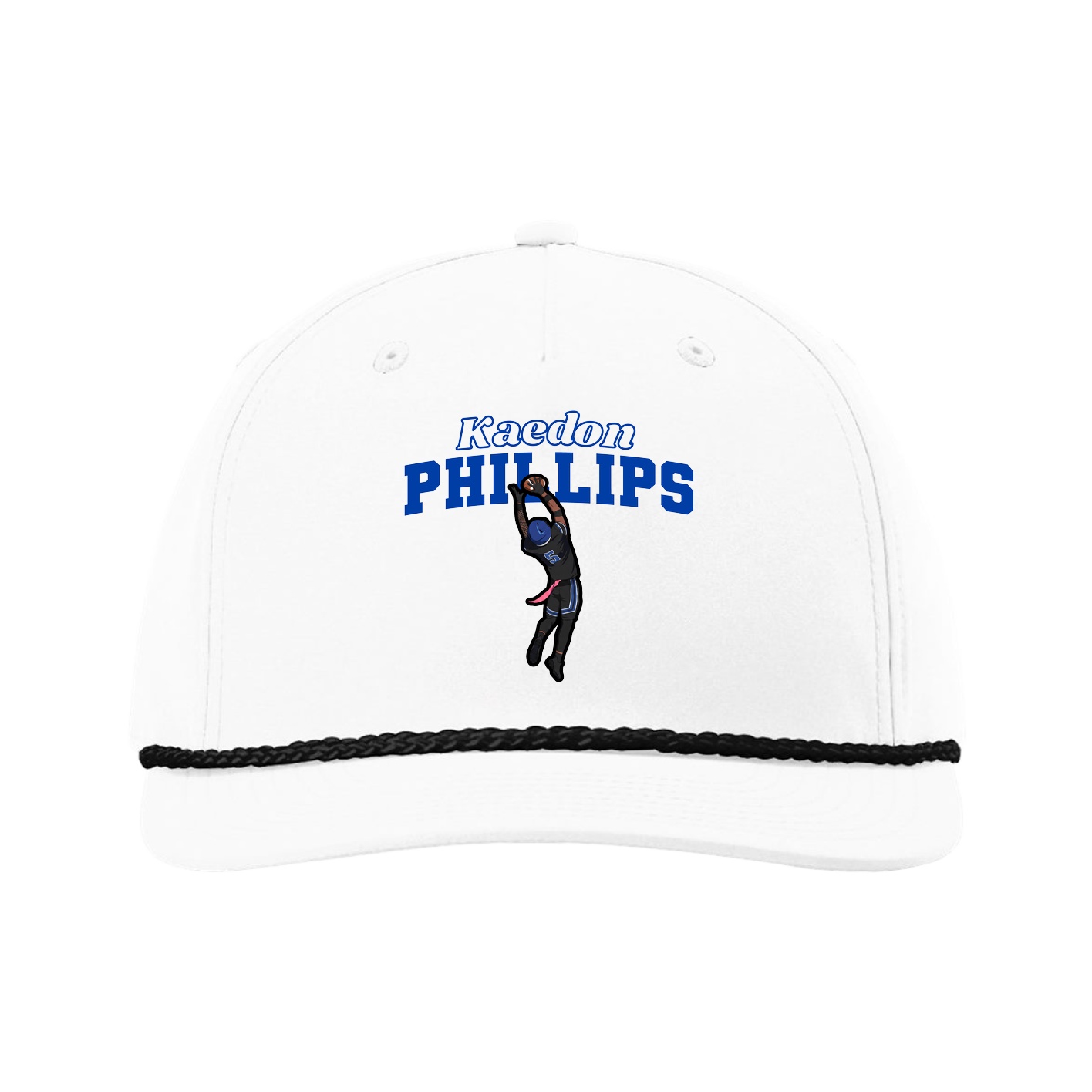 Five-Panel Classic Rope Cap — Name Arch in White
