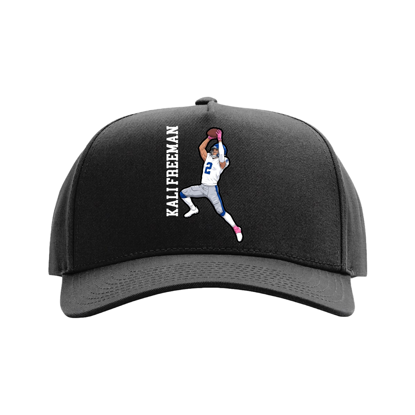 Full Fabric Five-Panel Champ Cap — Name Vertical in Black