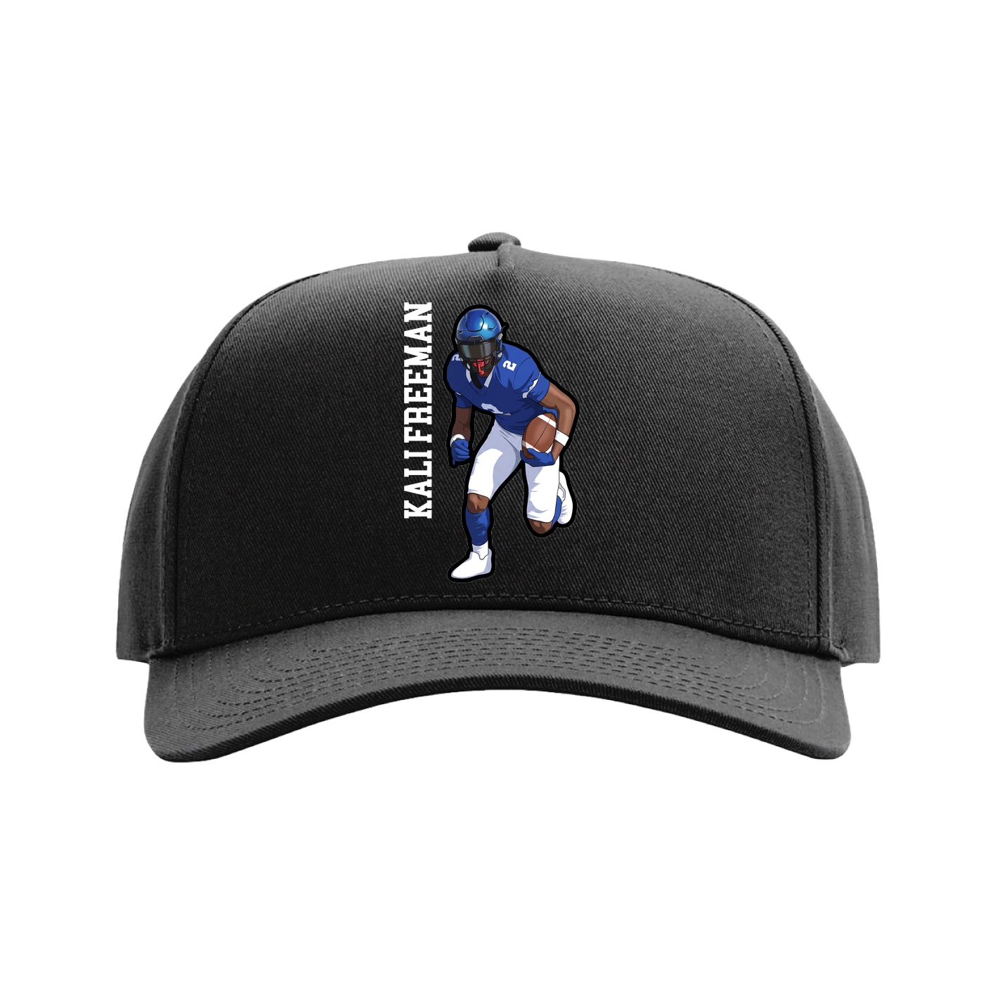 Full Fabric Five-Panel Champ Cap — Name Vertical in Black