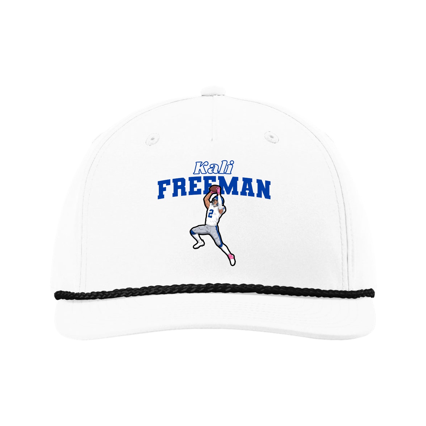 Five-Panel Classic Rope Cap — Name Arch in White