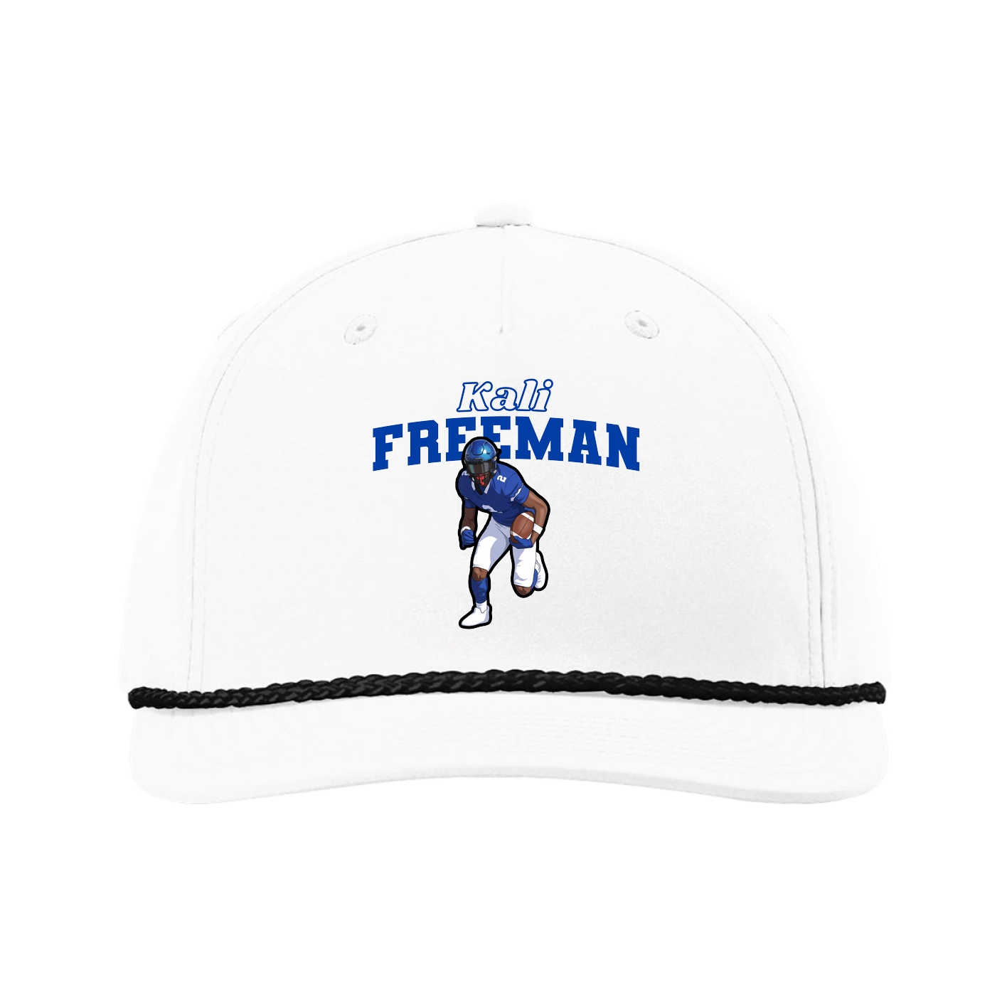Five-Panel Classic Rope Cap — Name Arch in White