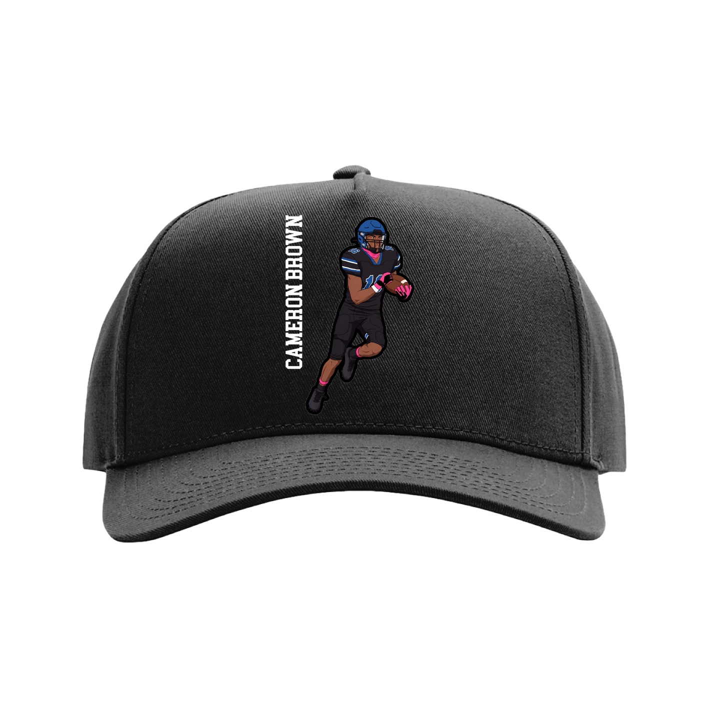 Full Fabric Five-Panel Champ Cap — Name Vertical in Black