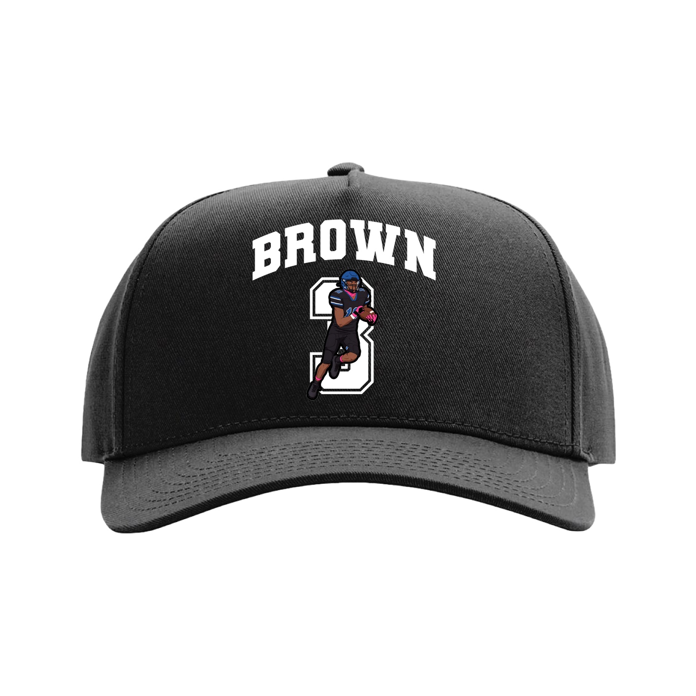 Full Fabric Five-Panel Champ Cap — Number in Black