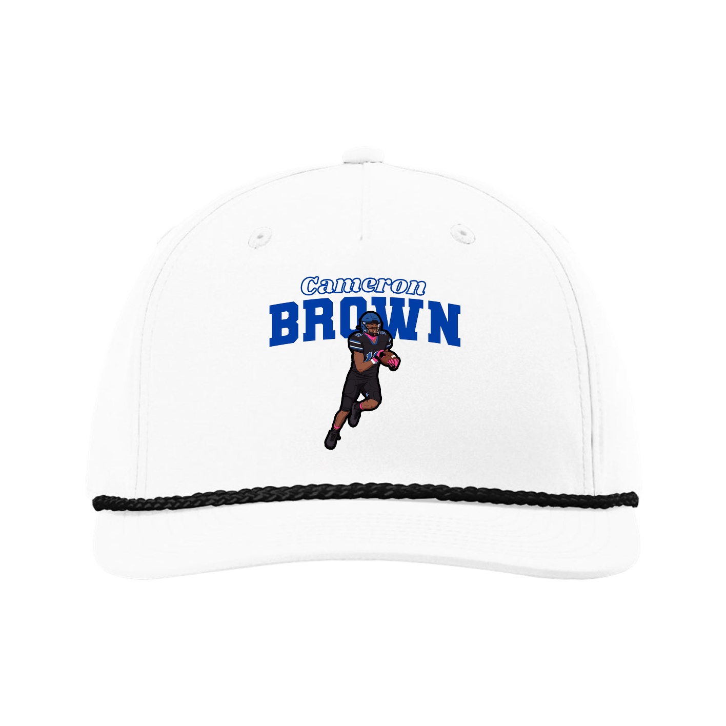 Five-Panel Classic Rope Cap — Name Arch in White