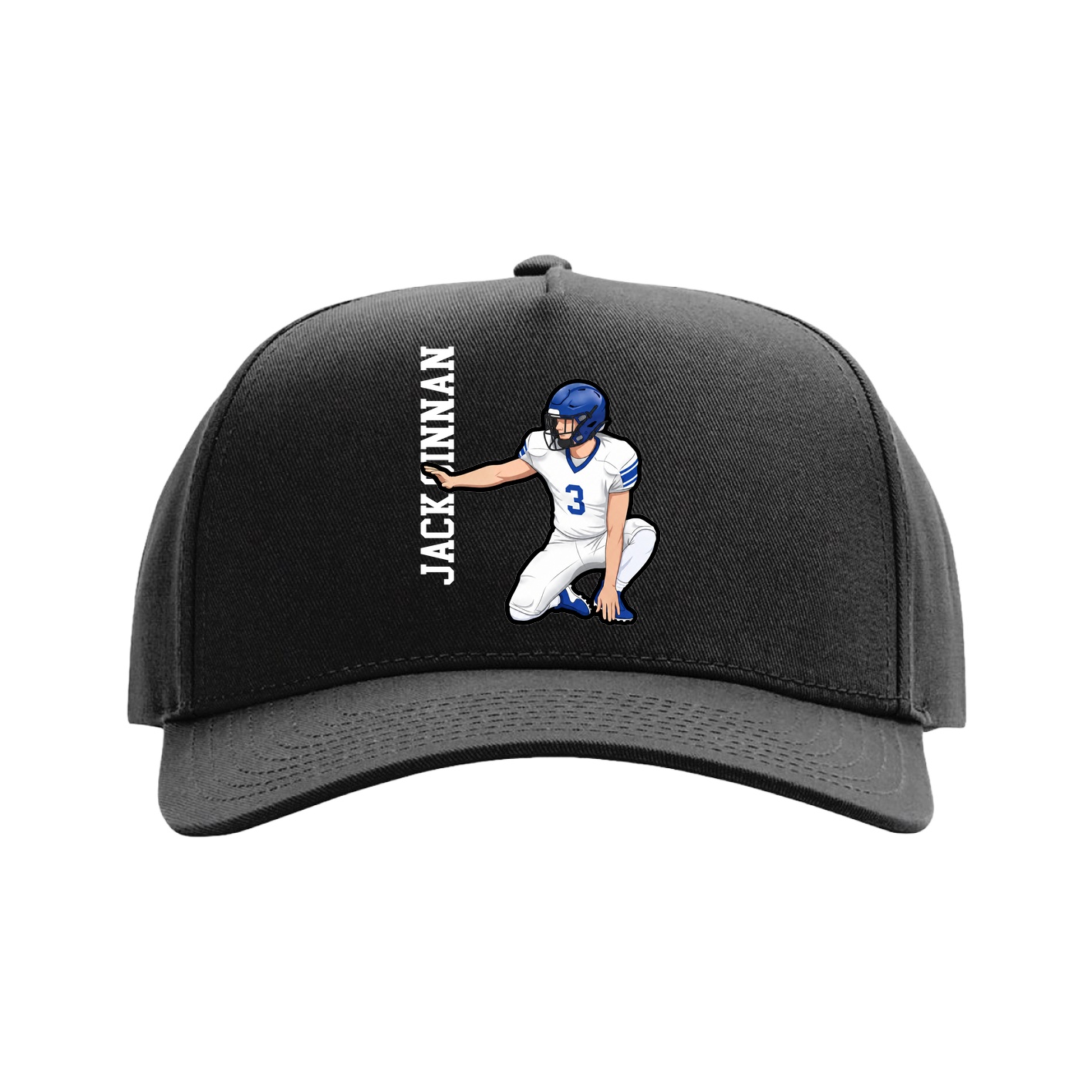 Full Fabric Five-Panel Champ Cap — Name Vertical in Black