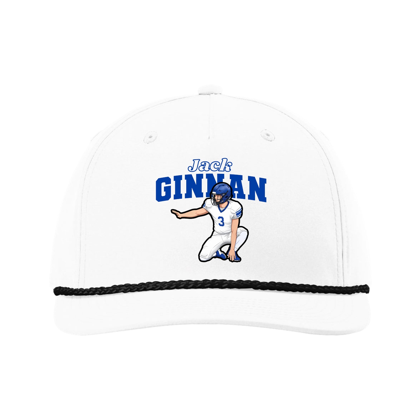 Five-Panel Classic Rope Cap — Name Arch in White