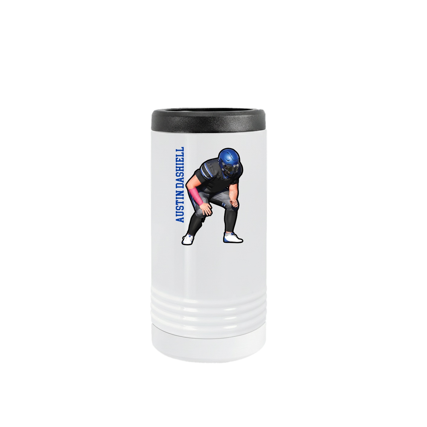 Slim Beverage Holder — Name Vertical in White